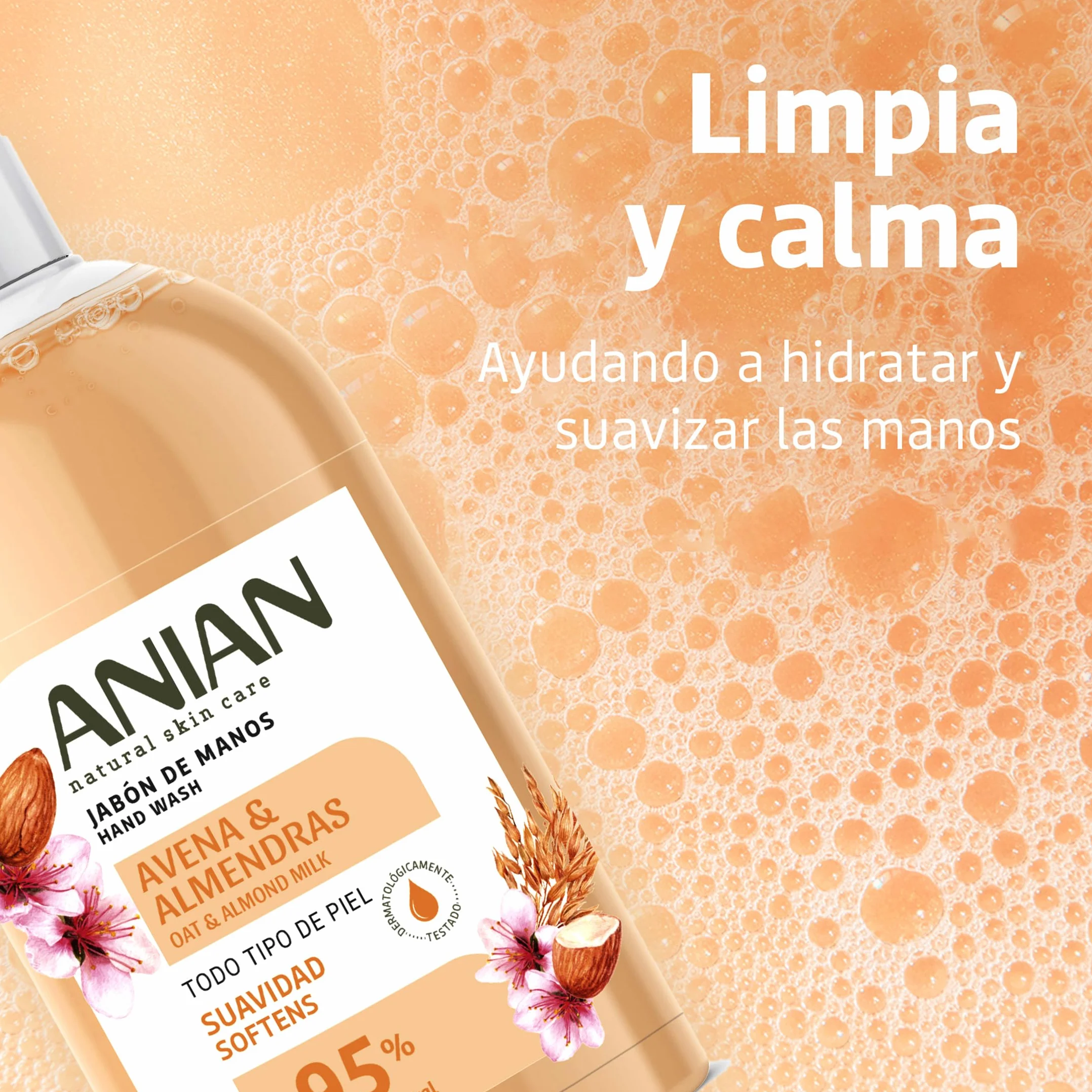 Jabón de Manos Avena y Almendras 500 ml Piel Sensible Calma e Hidrata