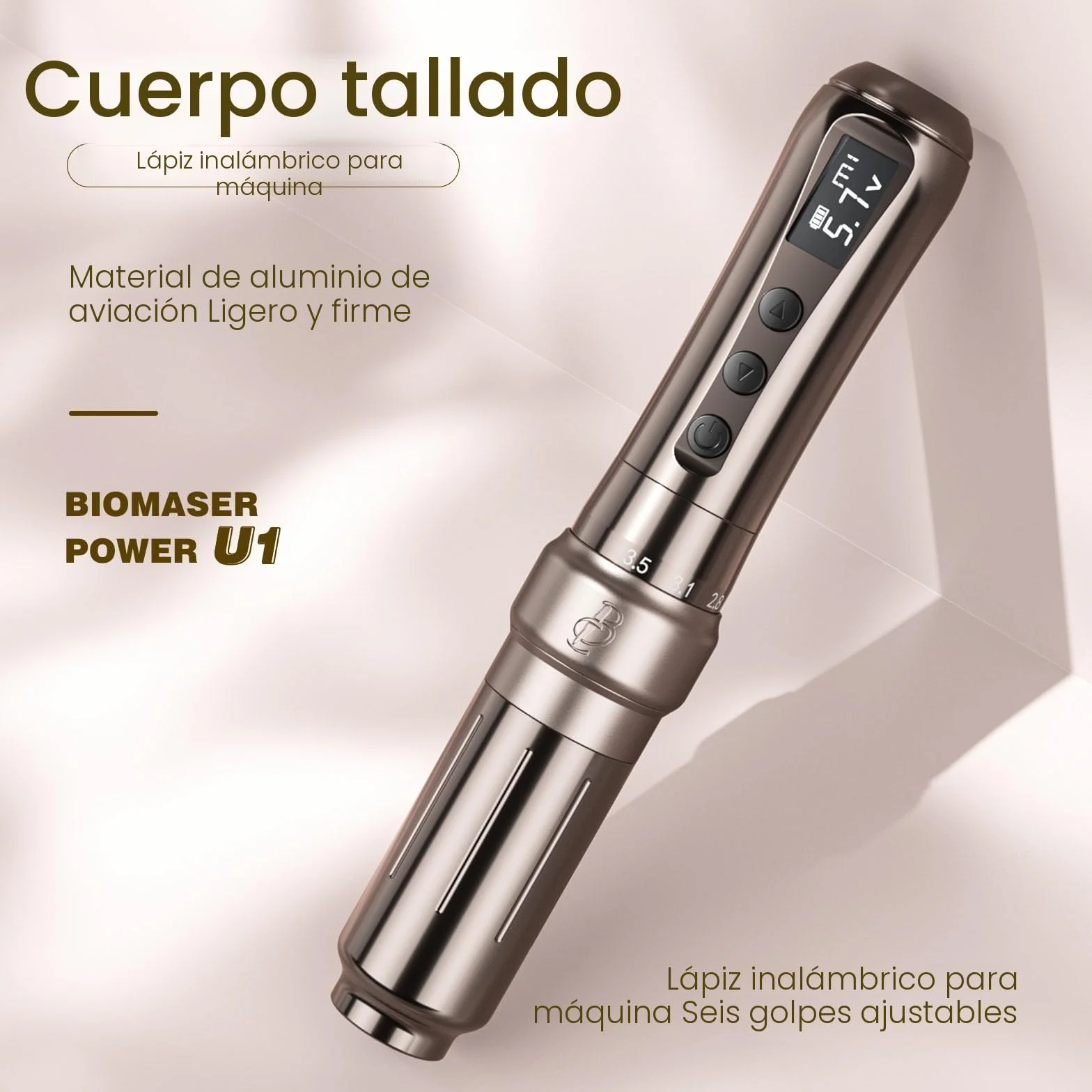 Biomaser Wireless Semi Permanent Maquillaje U1 Permanente Lápiz Inalámbrico Ajustable en Seis Tiempos Pantalla OLED para Maquillaje con 2 Batería 1000mAh