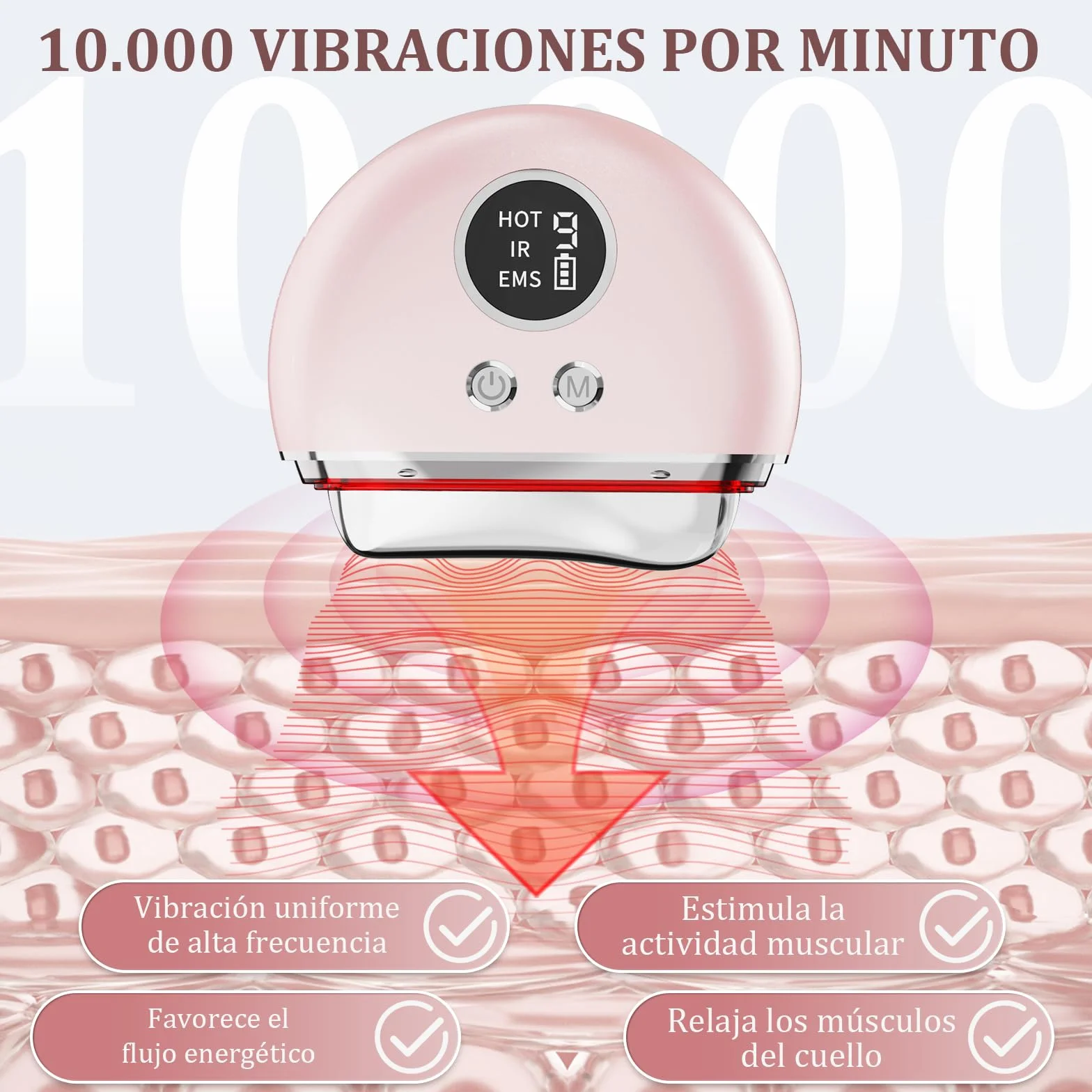 Masajeador Facial Antiarrugas Electrico 4 Modos 3 LED 45℃ EMS Lifting 9 Niveles Vibración Reductor de Papada