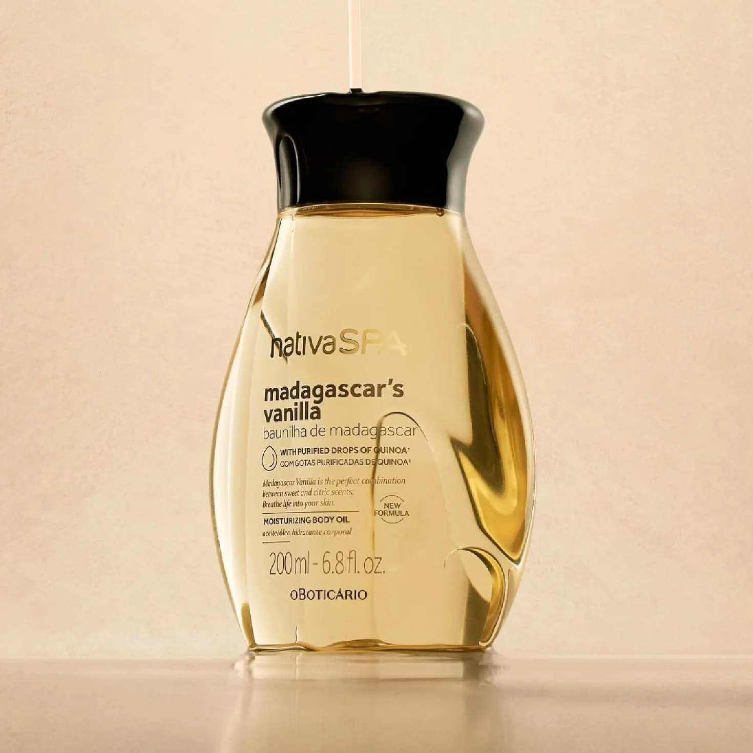 O Boticário | Nativa SPA | Vainilla | Aceite Corporal Perfumado | 3x 200 ml | Vegano | Con Gotas de Quinoa | Hidratación Profunda | Piel Suave y Sedosa | Absorción Rápida | Vainilla de Madagascar