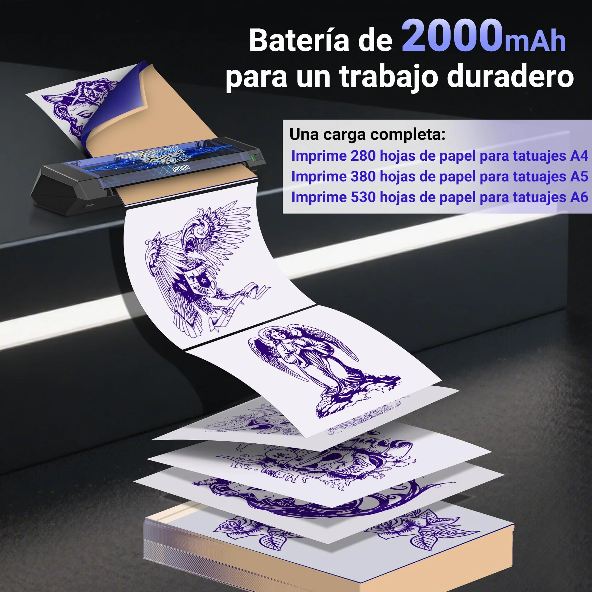 ORGBRO X8 Termocopiadora Tattoo, Impresora Térmica Tattoo Bluetooth con 30 Hojas de Papel de Transferencia, Maquina de Tatuar para Principiantes y Artistas del Tatuaje, Compatible con TeléFonos/Pc