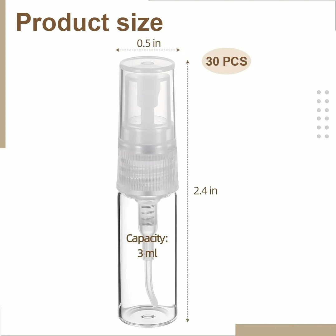 30 pcs frascos de muestra de perfume, atomizadores rellenables transparentes, minibotellas con pulverizador
