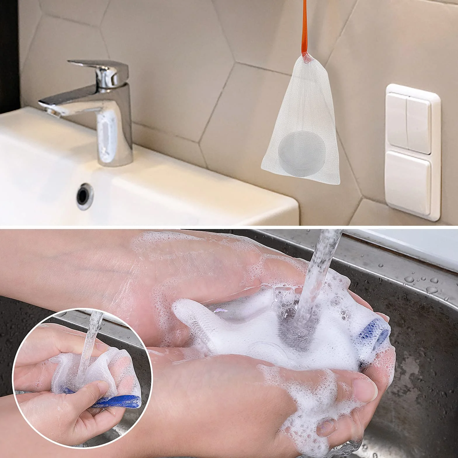 Sibba Nailon Espuma Facial Paquete 10 Exfoliante Malla Soporte Jabón Almacenamiento