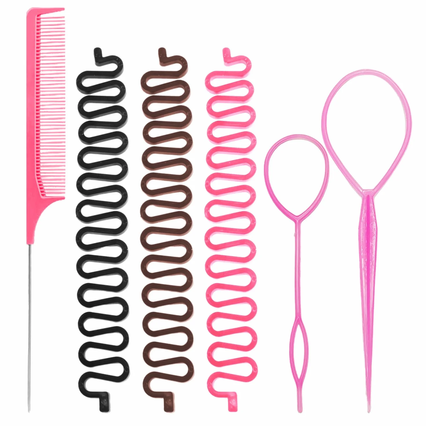 Juego de Herramientas para Trenzar el Cabello, 3 Trenzadores en Espiga, Peine y 2 Extractores