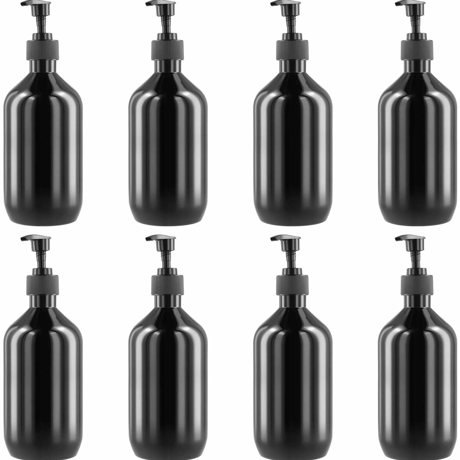 8 Botellas Dispensadoras de 500 ml Rellenables, Color Negro con Bomba, para Champú, Gel de Ducha, Jabón Líquido y Loción, Botellas de Plástico Recargables para Baño