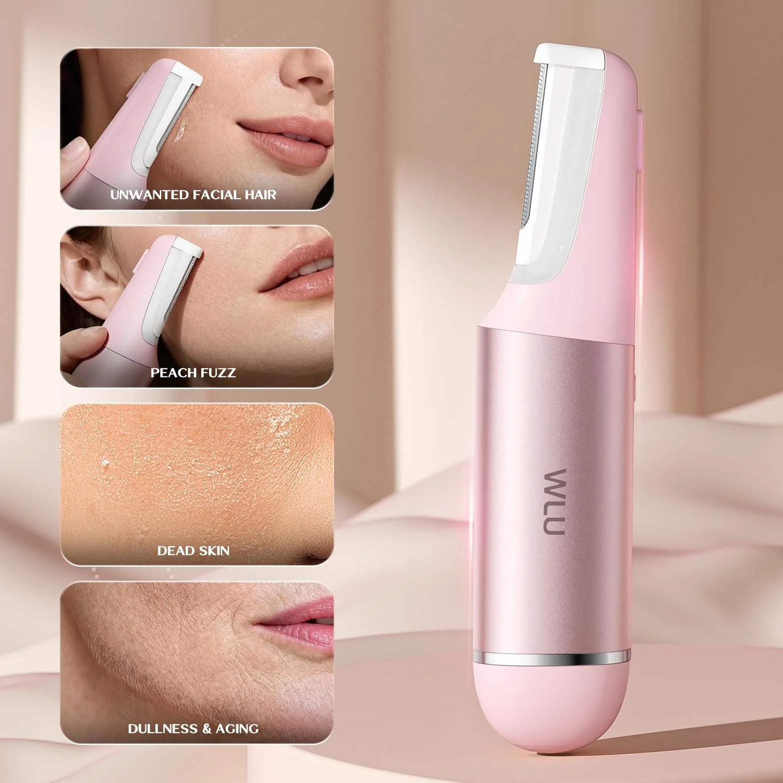 WLU Dermaplane - Maquinilla de afeitar para mujer con 10 cuchillas reemplazables, herramienta de dermaplaning para eliminar el vello facial y la pelusa de melocotón, herramienta de dermaplaning sónico
