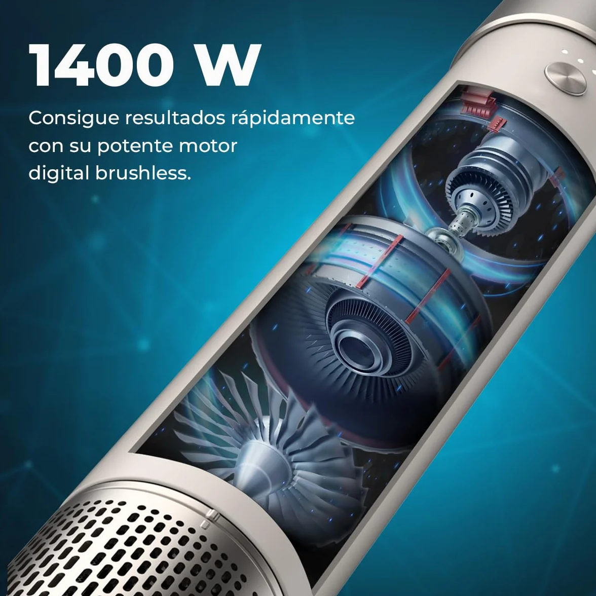 Cecotec Cepillo de Aire Secador Moldeador Alisador MultiFunción 8 Cabezales CeramicCare AirGlisse Champagne 1400W