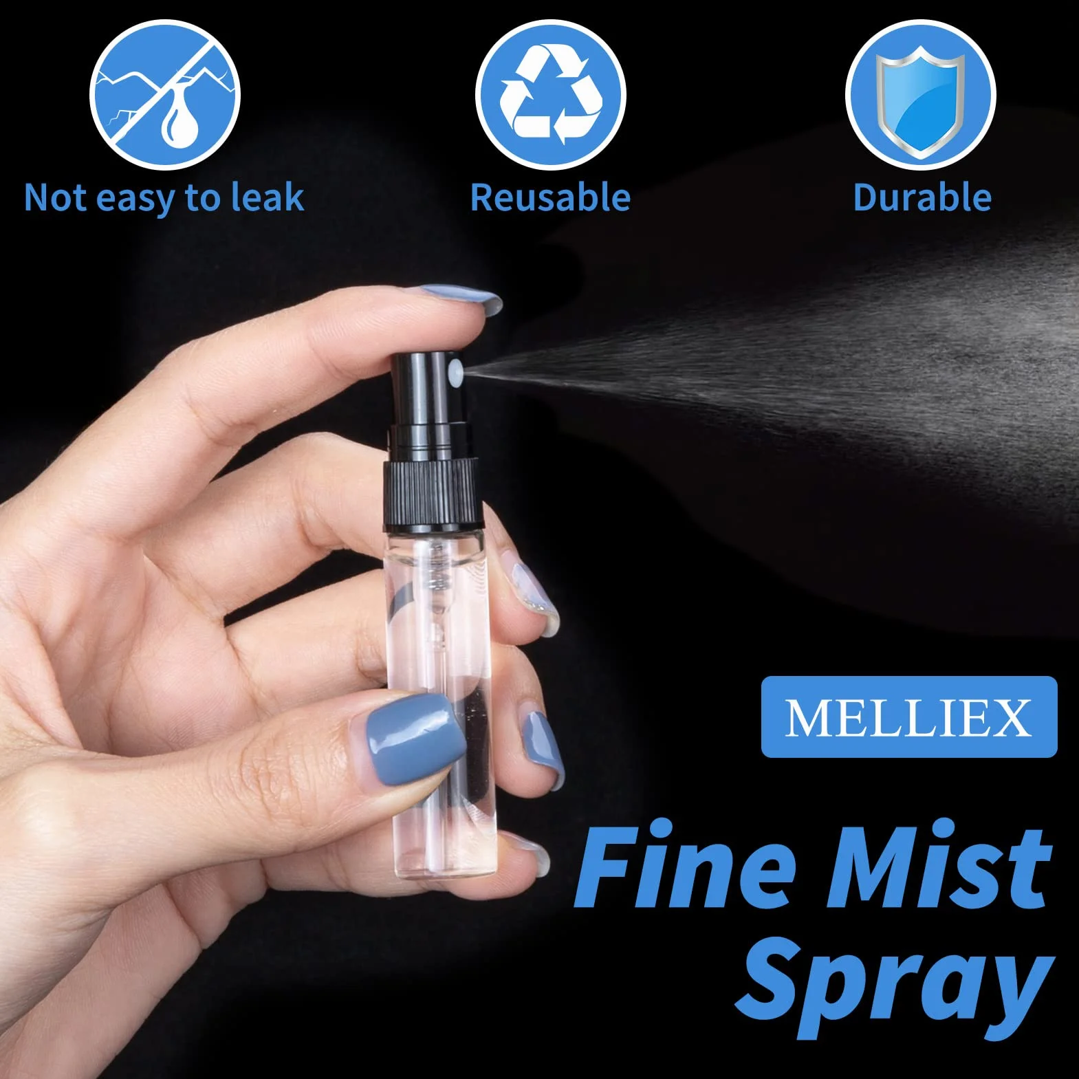 MELLIEX 15 Piezas Atomizador Vidrio Mini Pulverizador Perfume Recargable 3ml 5ml 10ml Negro