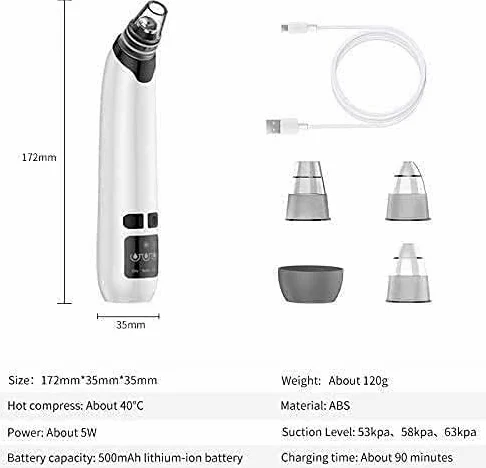 Aspirador de poros con Potente succión for Eliminar Puntos Negros, Limpiador de poros y Extractor de Comedones.