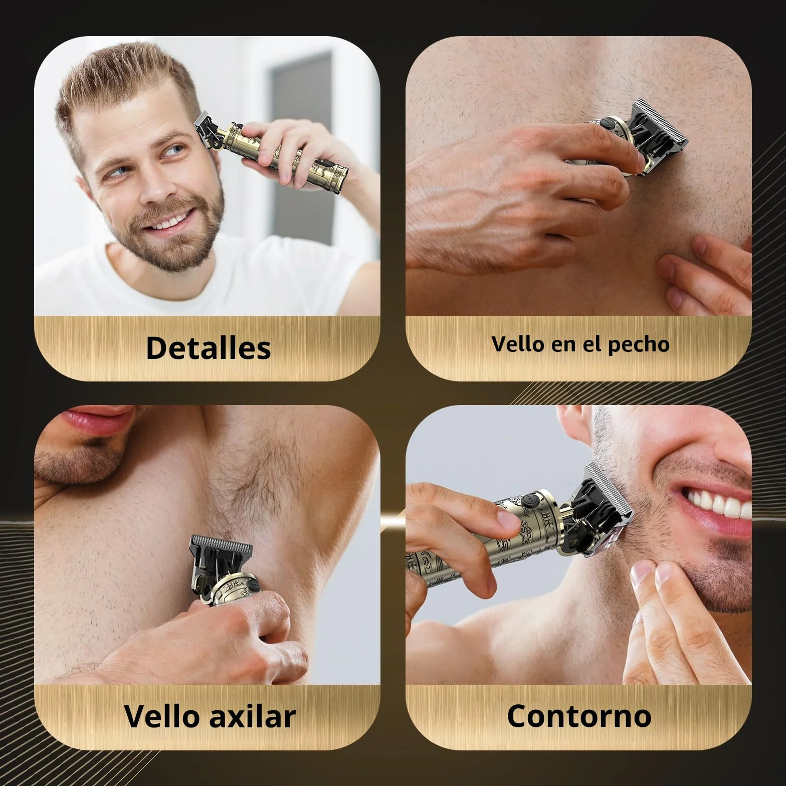 Maquina de Cortar Pelo Hombre Electrica LED Cortapelos Recortar Barba Sin Cable Maquinilla de Afeitar (Bronce)