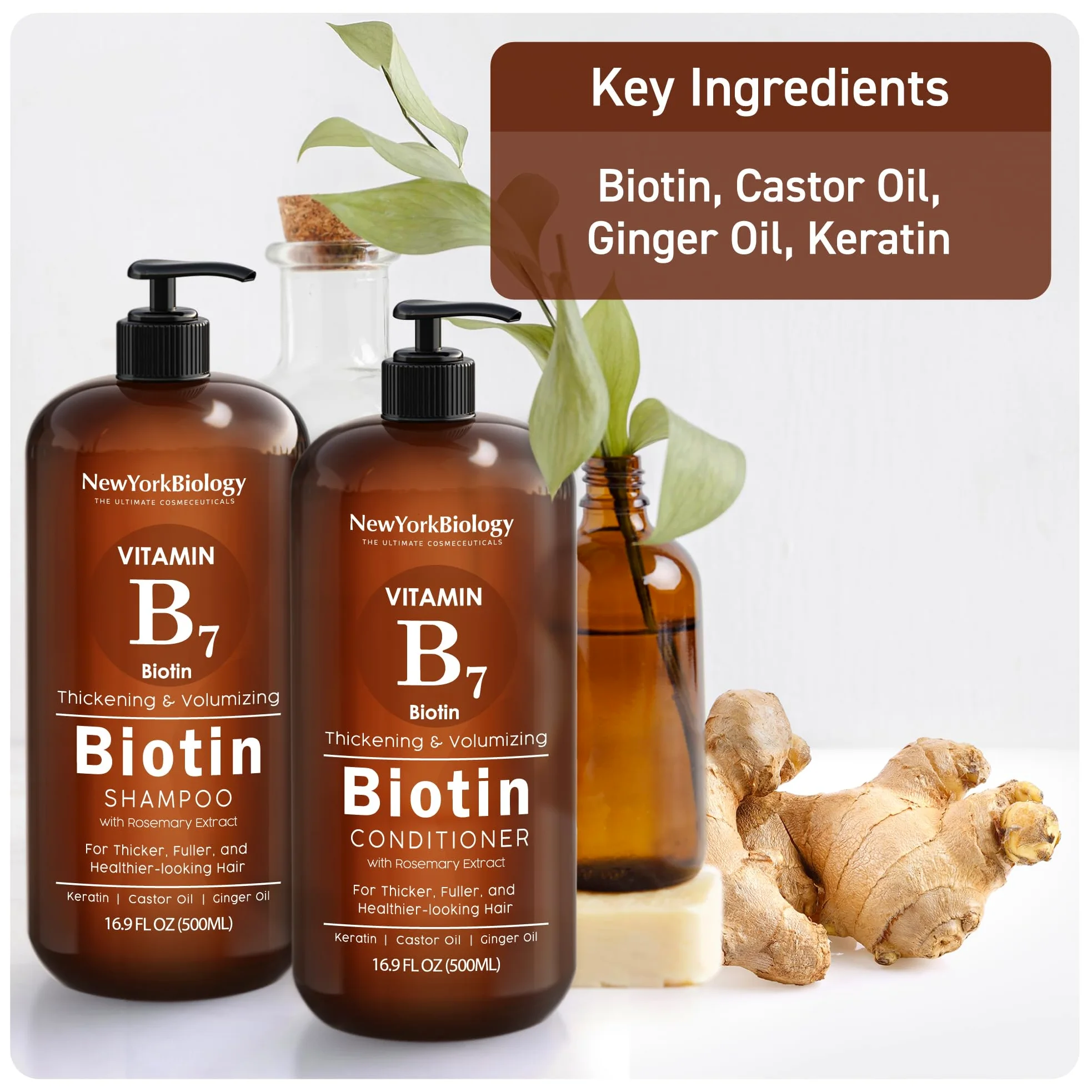 Juego de champú y acondicionador de biotina de 500 ml para el adelgazamiento del cabello, fórmula espesante para el tratamiento de la pérdida del cabello, para hombres y mujeres, anticaspa, el