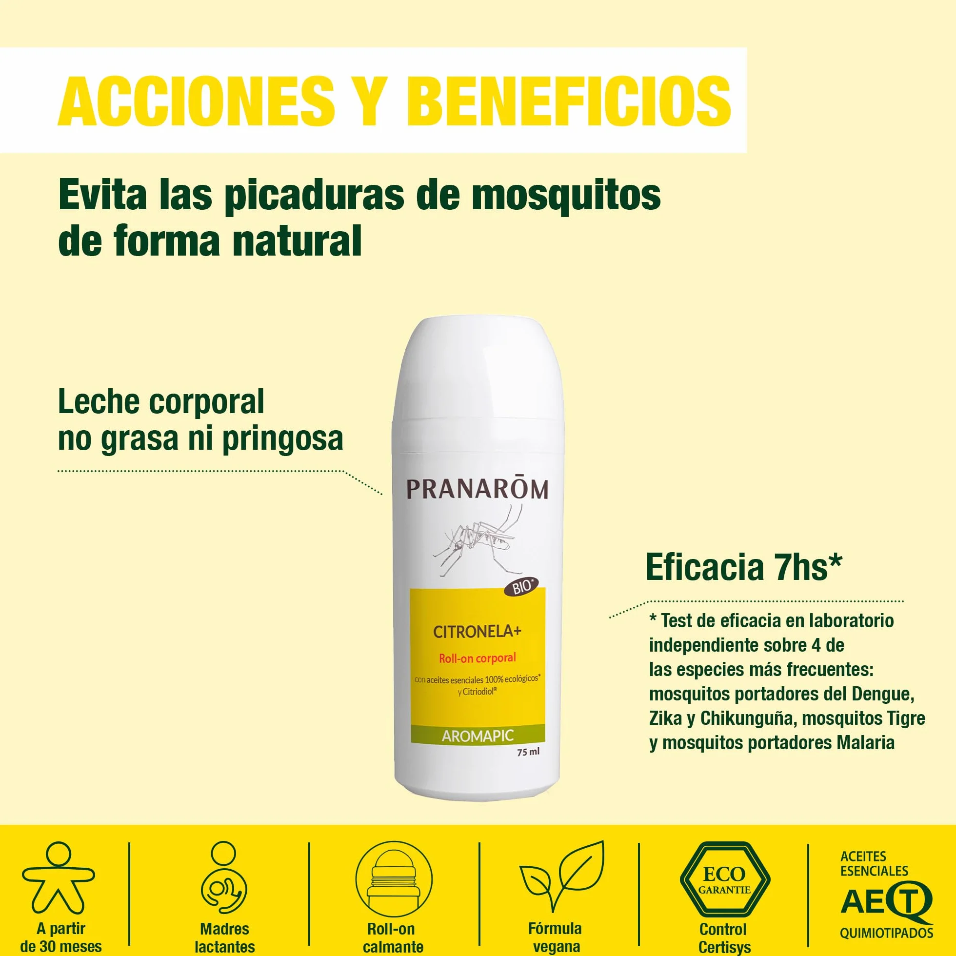 PRANAROM Aromapic Roll-On Antimosquitos Citronela Natural Bio 75ml