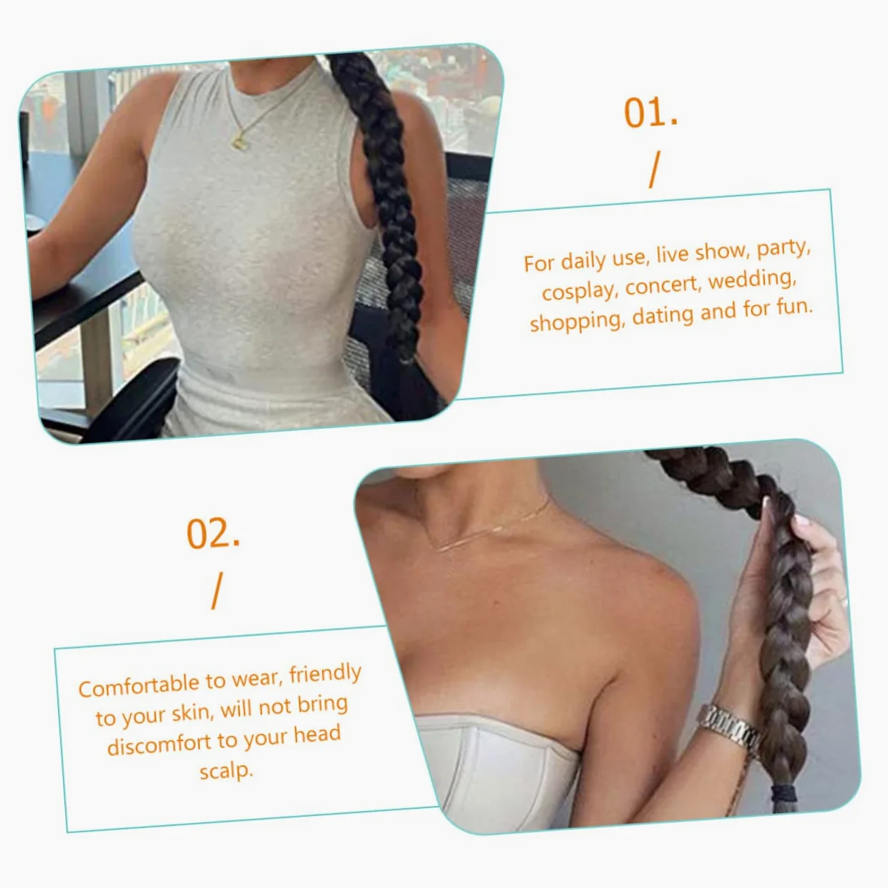 FRCOLOR 8 piezas peluca con gomas para el pelo para mujer, bandas trenzadas para el pelo, pelo sintético, peluca, extensión de de caballo, de de caballo