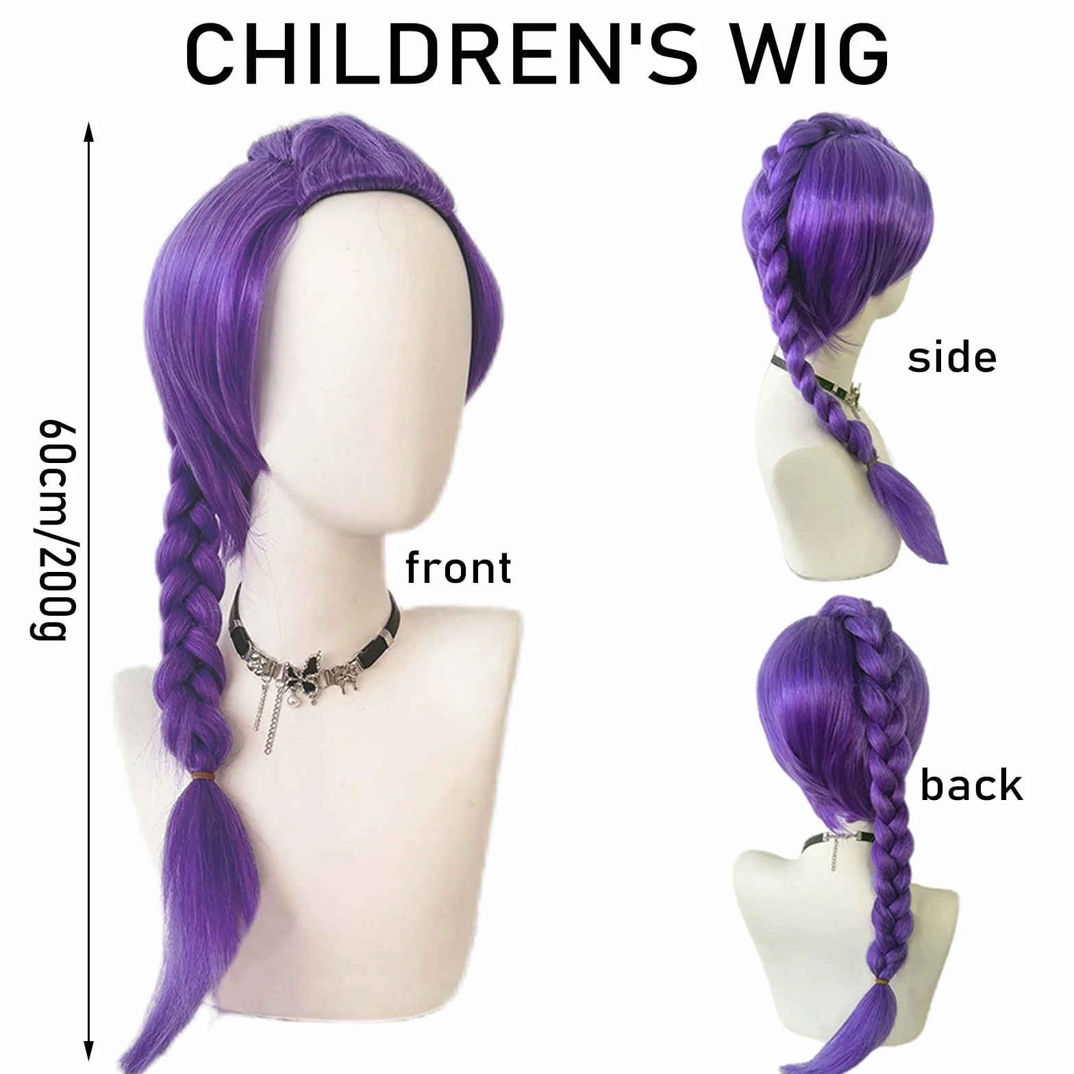 Peluca de Anime para Cosplay Niños Mujeres Trenzas Moradas Accesorio Realista Halloween