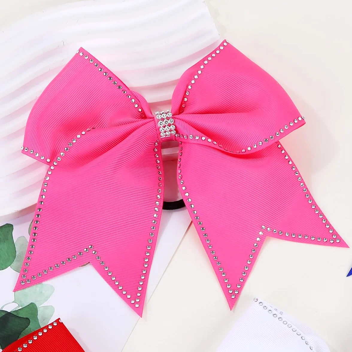 Lazos grandes con diamantes de imitación para el pelo, 12 lazos de animación con purpurina de 17,78 cm, soporte para cola de caballo para niñas, moños para animadoras, competiciones