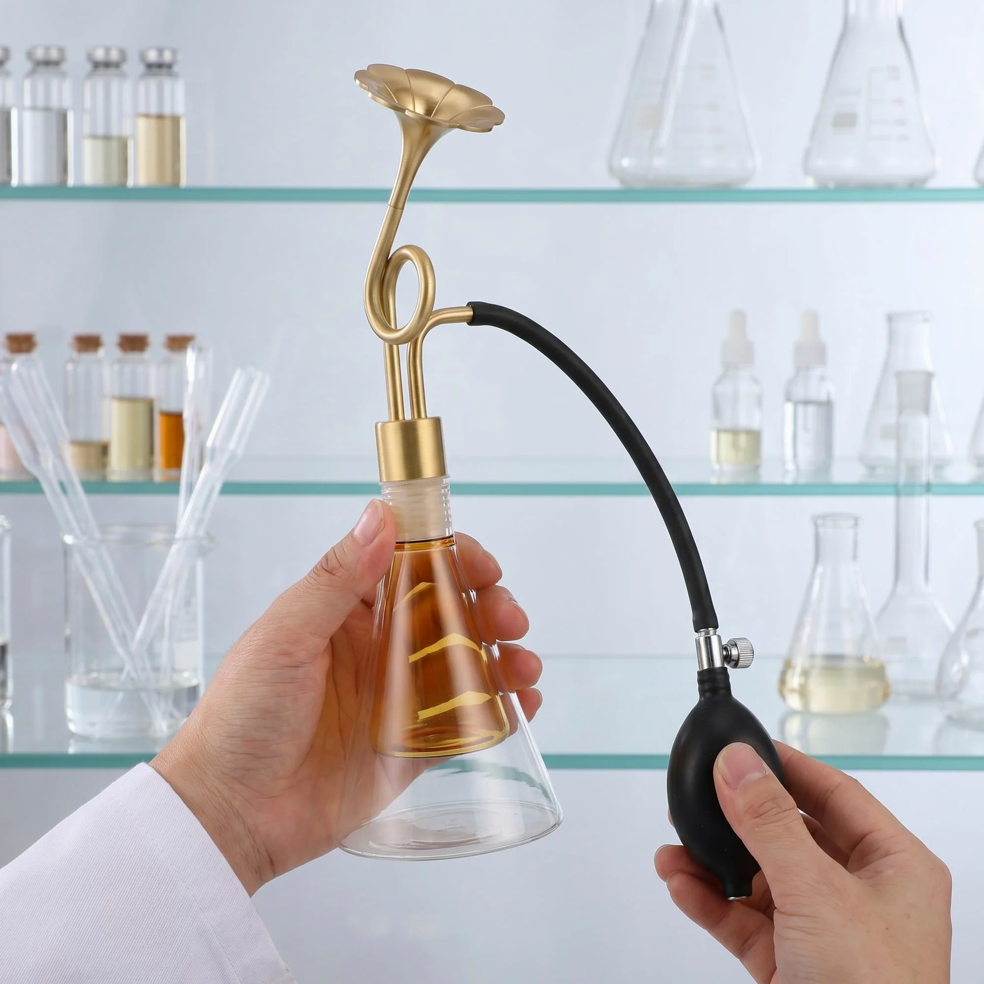Frasco de vidrio para muestras de aceites esenciales, botella de latón para perfumes, granos de café y té, dispositivo de prueba de fragancias para spas, exposiciones y decoración.