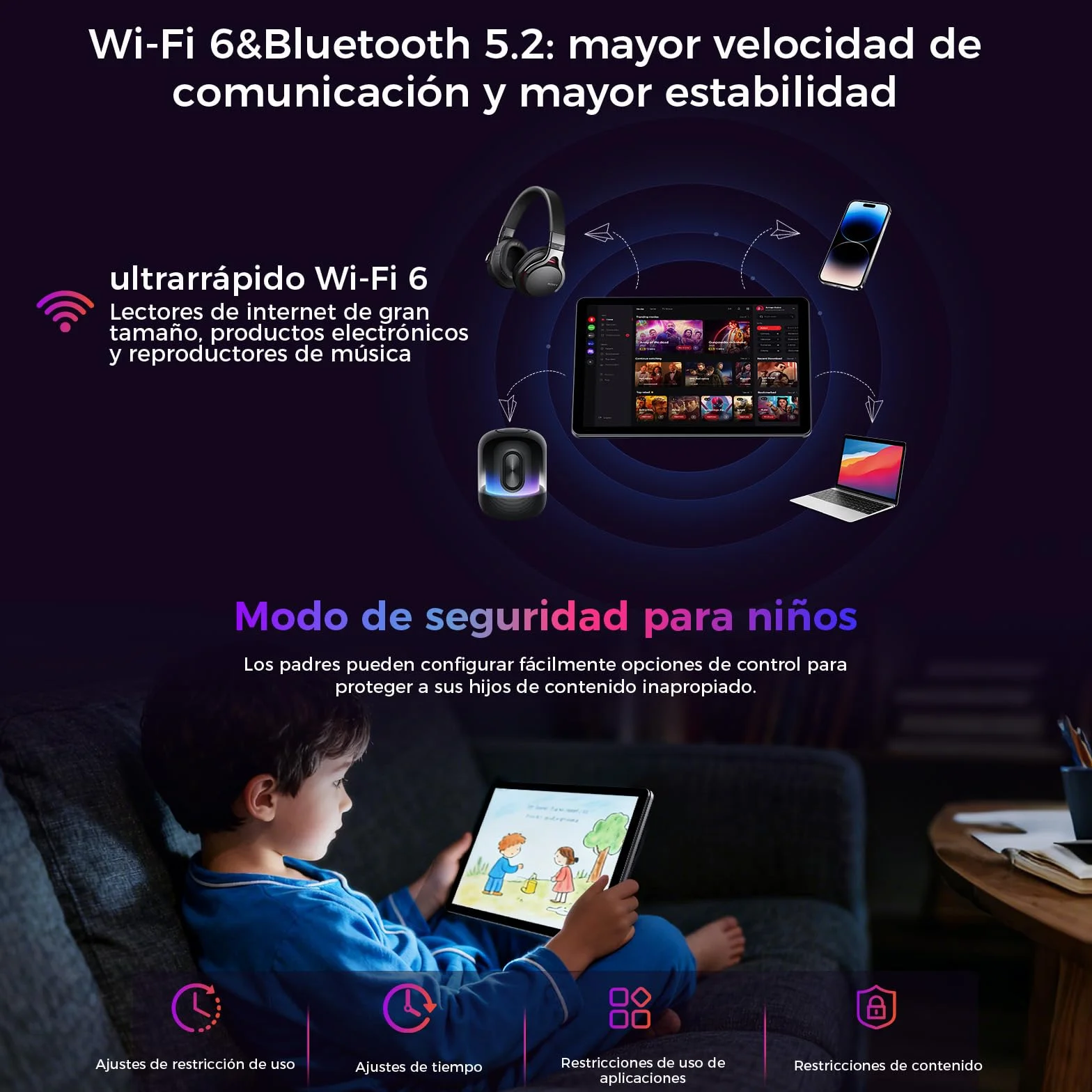Tableta 10 Pulgadas Android 16, 16GB RAM 64GB ROM, Gemini Ai, 5G Wi-Fi6, BT5.2