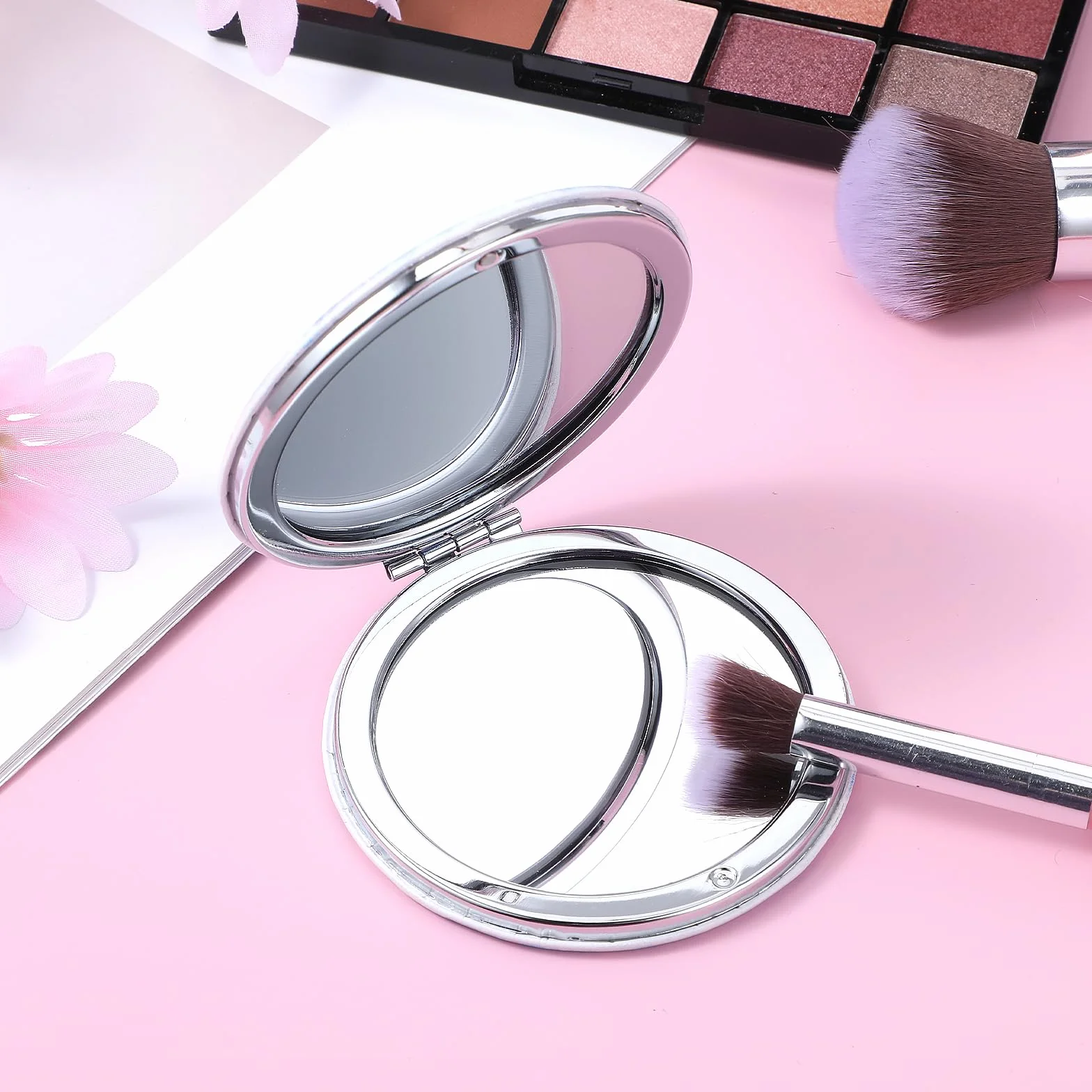 Dimeho Espejo plegable compacto colorido mini espejo cosmético con aumento portátil redondo maquillaje viaje doble cara (azul)