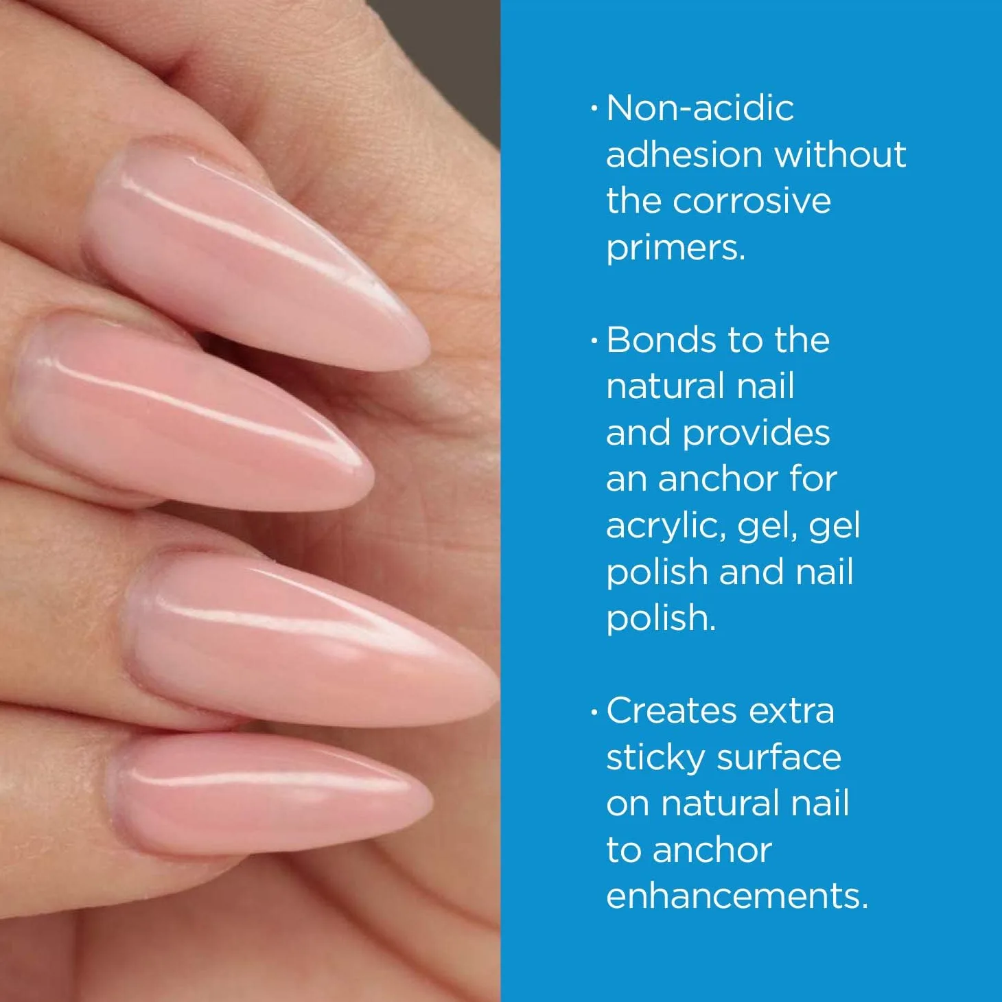 Protein Bond - Base de uñas sin ácidos, adherencia mejorada para esmaltes de gel y acrílico, deshidratador de uñas, fijador de pH para uñas de gel, 12 ml