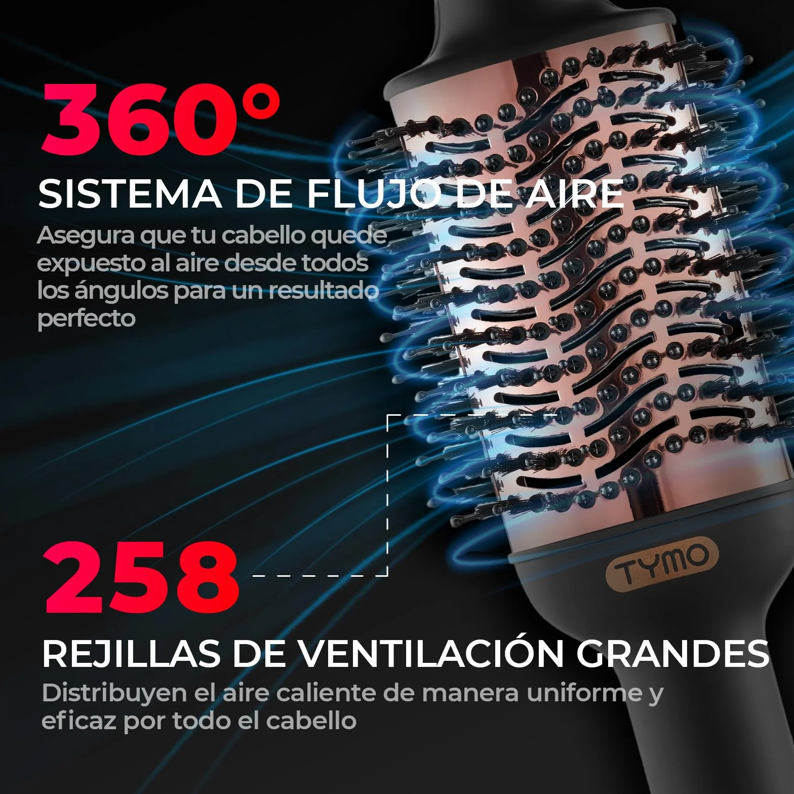 TYMO Cepillo Secador de Pelo 4 en 1 con Iones 1200W Dorado