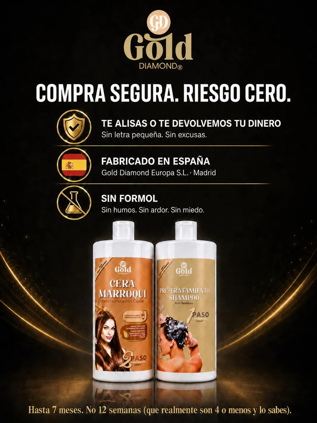 Gold DIAMOND Tratamiento de Keratina Cera Marroquí 500mL Kit de Alisador Brasileño Sin Formol