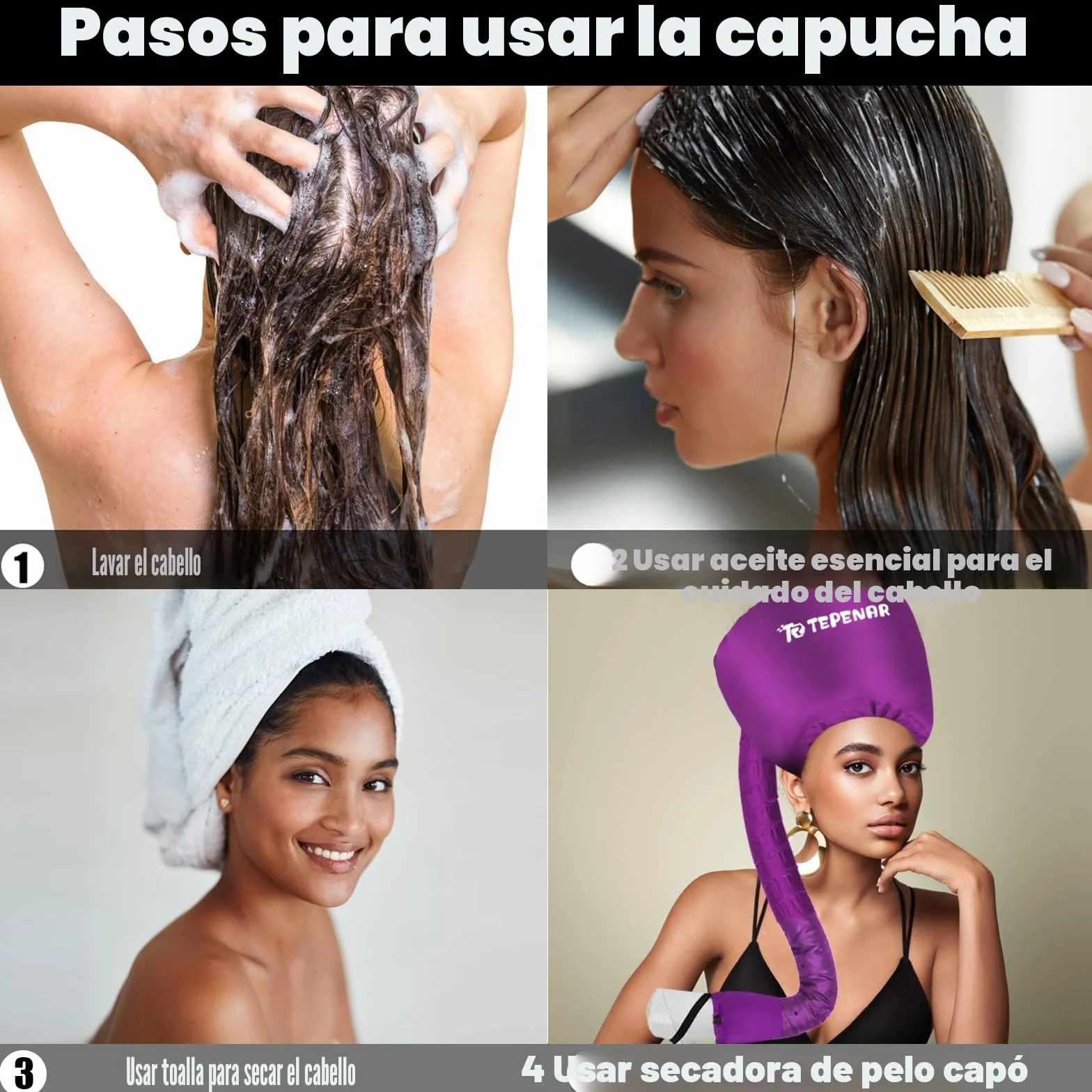 TEPENAR Gorro Secador de Mano Ajustable Suave Secado Rápido para Cabello Rizado Natural Morado