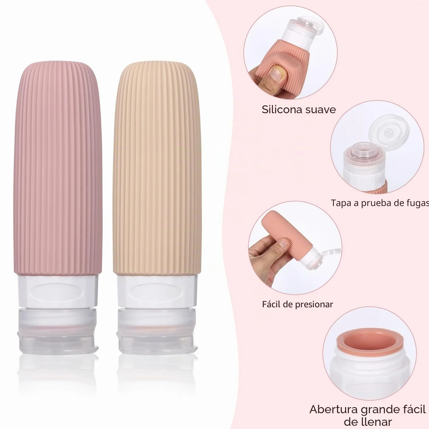 Botellas de Viaje Silicona 30/90ml Rellenables a Prueba de Fugas para Champú Loción Cosméticos