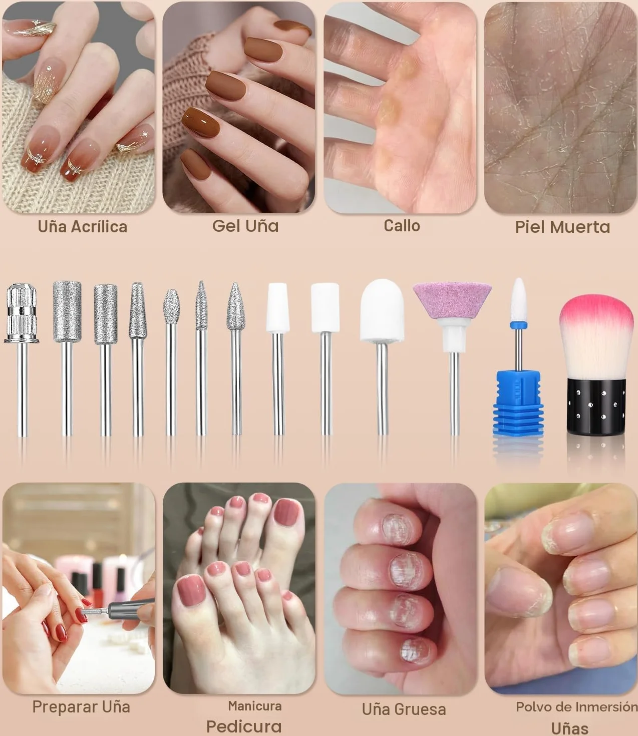 45,000RPM Torno para Uñas Profesional, Lima Electrica Uñas, Velocidad Ajustable,Set de Accesorios para Manicura y Pedicura con Brocas de Cerámica,para Uso Doméstico Salones de Uñas, Oro Rosa