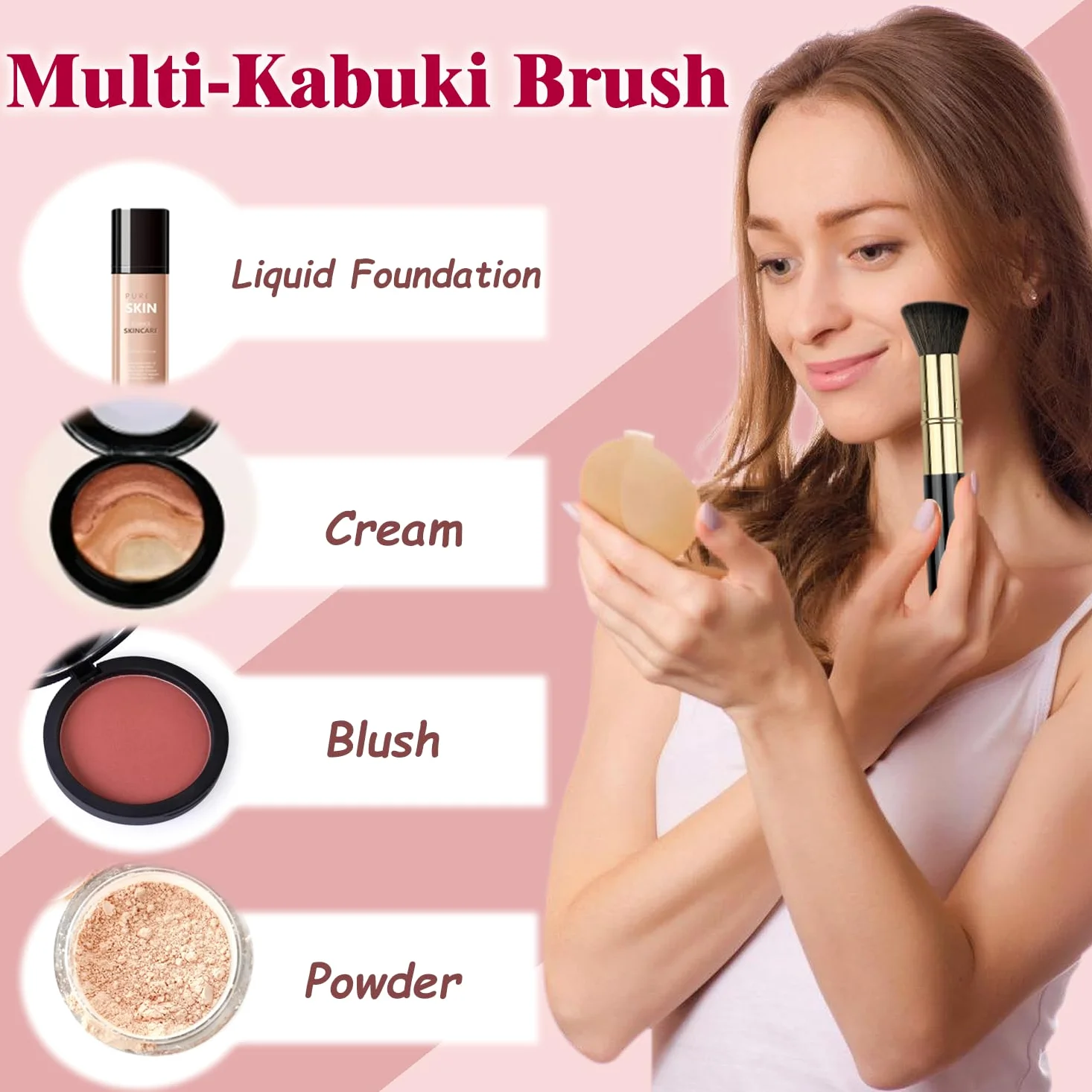 Brochas de maquillaje en polvo Kabuki para rubor facial, 2 unidades, para crema mineral BB