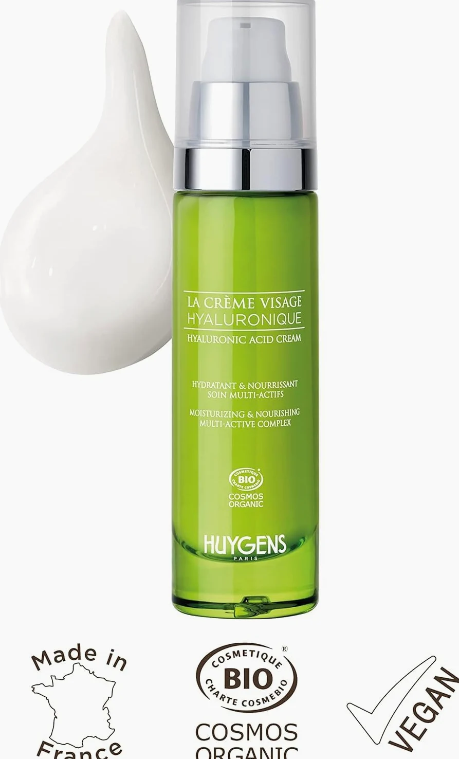 La Crema Hidratante – 100% Hidratación Inmediata – Crema de ácido hialurónico orgánico HUYGENS – Revitaliza y lisa – 50 ml – 100% natural – Made In France
