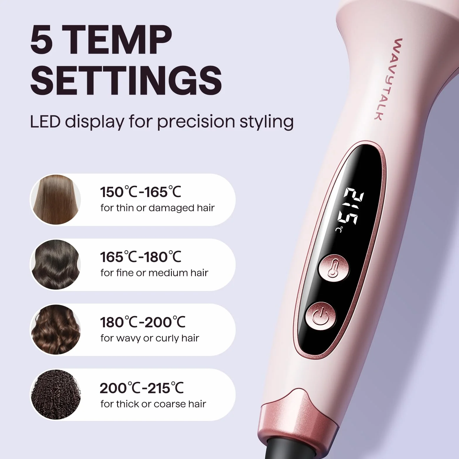Wavytalk Thermal Brush 38mm, Cepillo Termico Redondo Electrico Rizador De Pelo, Tecnología Iónica Para Cabello Más Liso, Menos Dañola, 5 Ajustes De Temperatura, Blowout Boost, Rosa Sakura