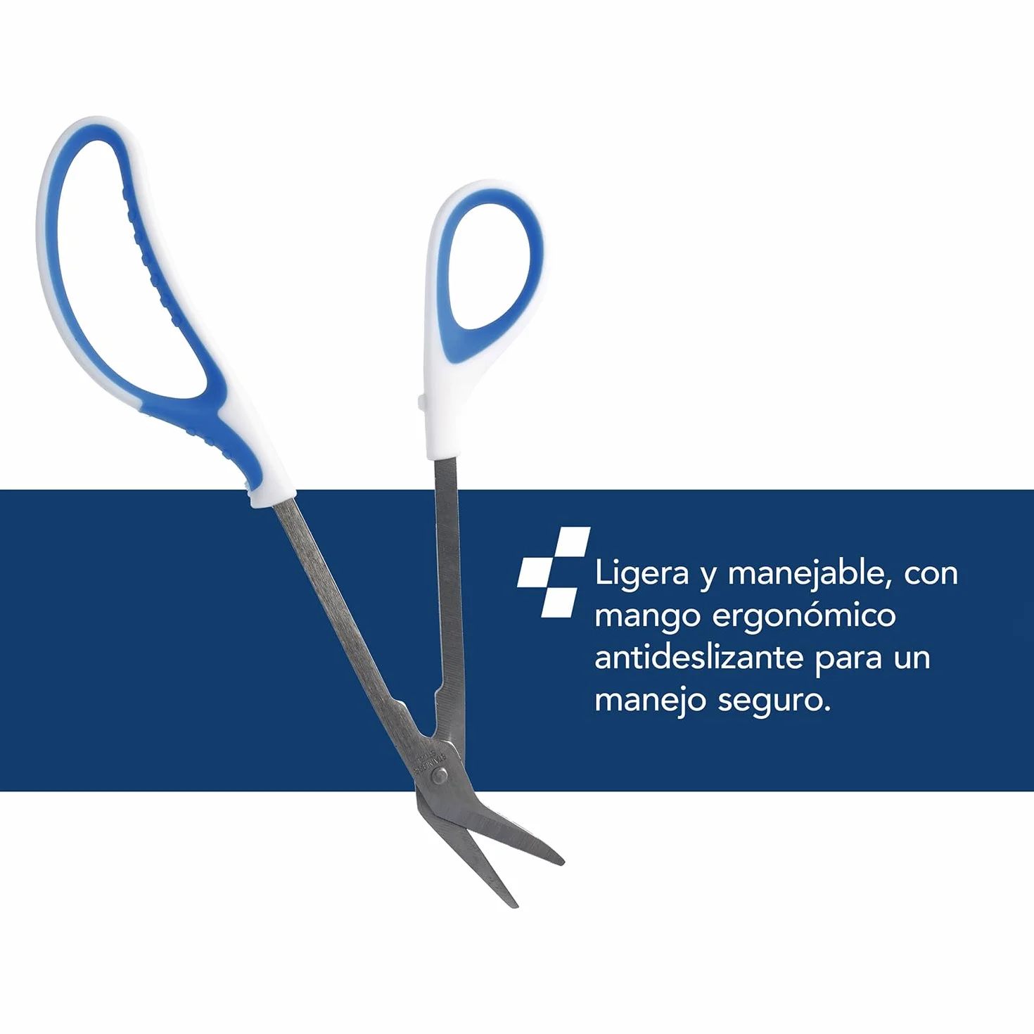 Tijeras First Aid Only acero inoxidable 21 cm mango extralargo hoja en ángulo blanco/azul