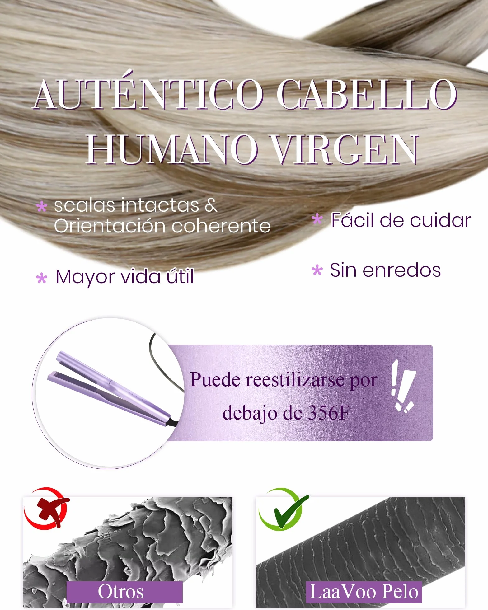 LaaVoo Extensiones Queratina Pelo Natural Marrón Claro Rubia Platino 50g 22 Pulgadas 55cm #P8/60