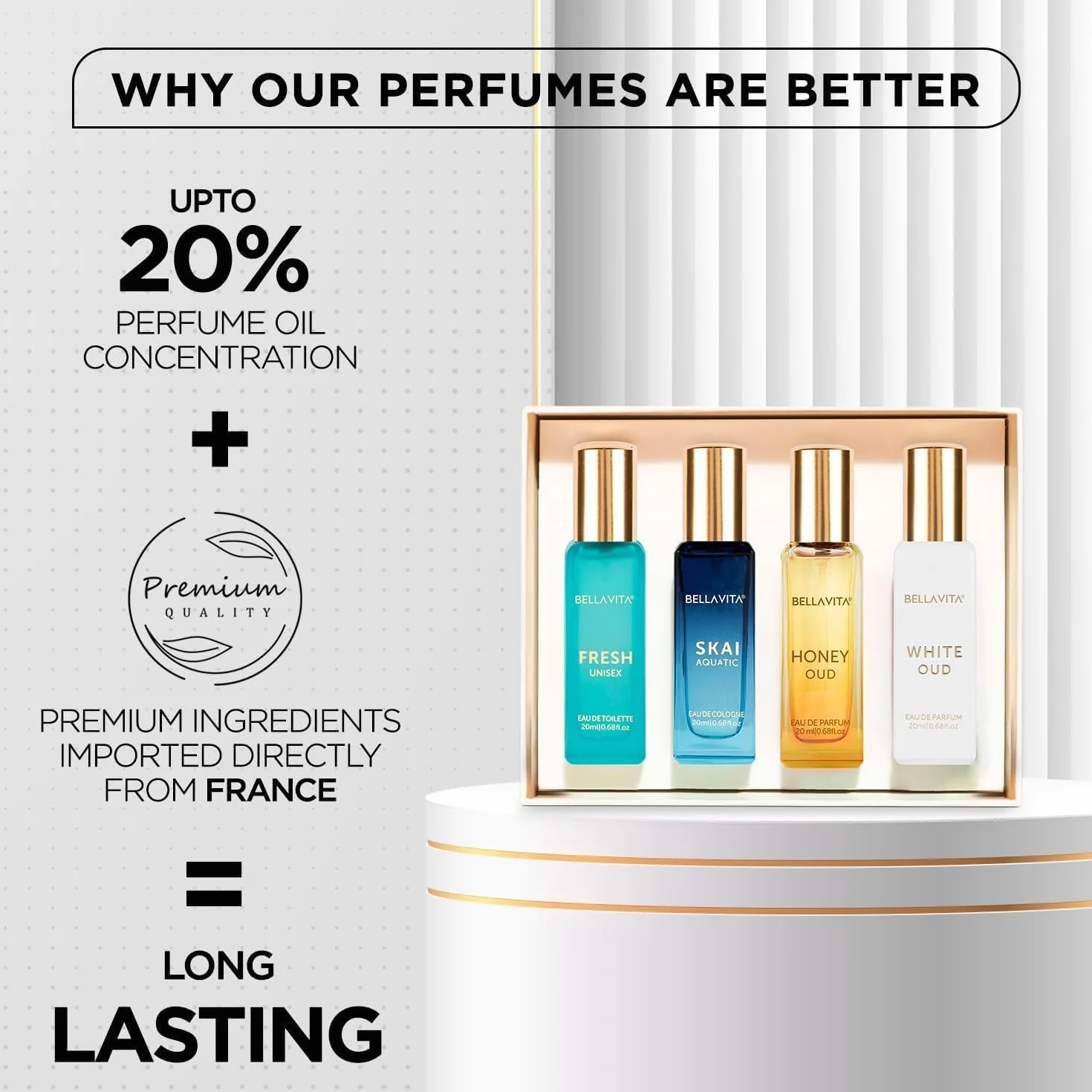 Bellavita Luxury Unisex Cologne Gift Set 4x20ml Travel Size Mini Perfumes Spicy Vanilla Perfume Oil