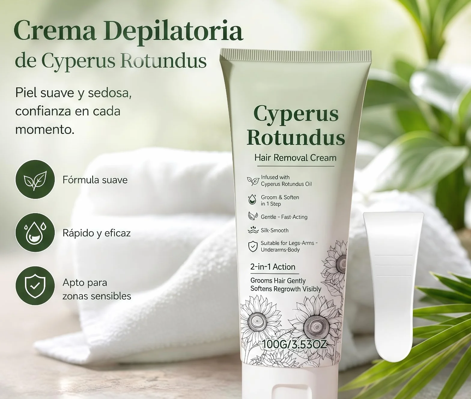 Cyperus Rotundus Crema Depilatoria 2 en 1 Corporal Humectante Para Piernas Pecho Vientre Axilas