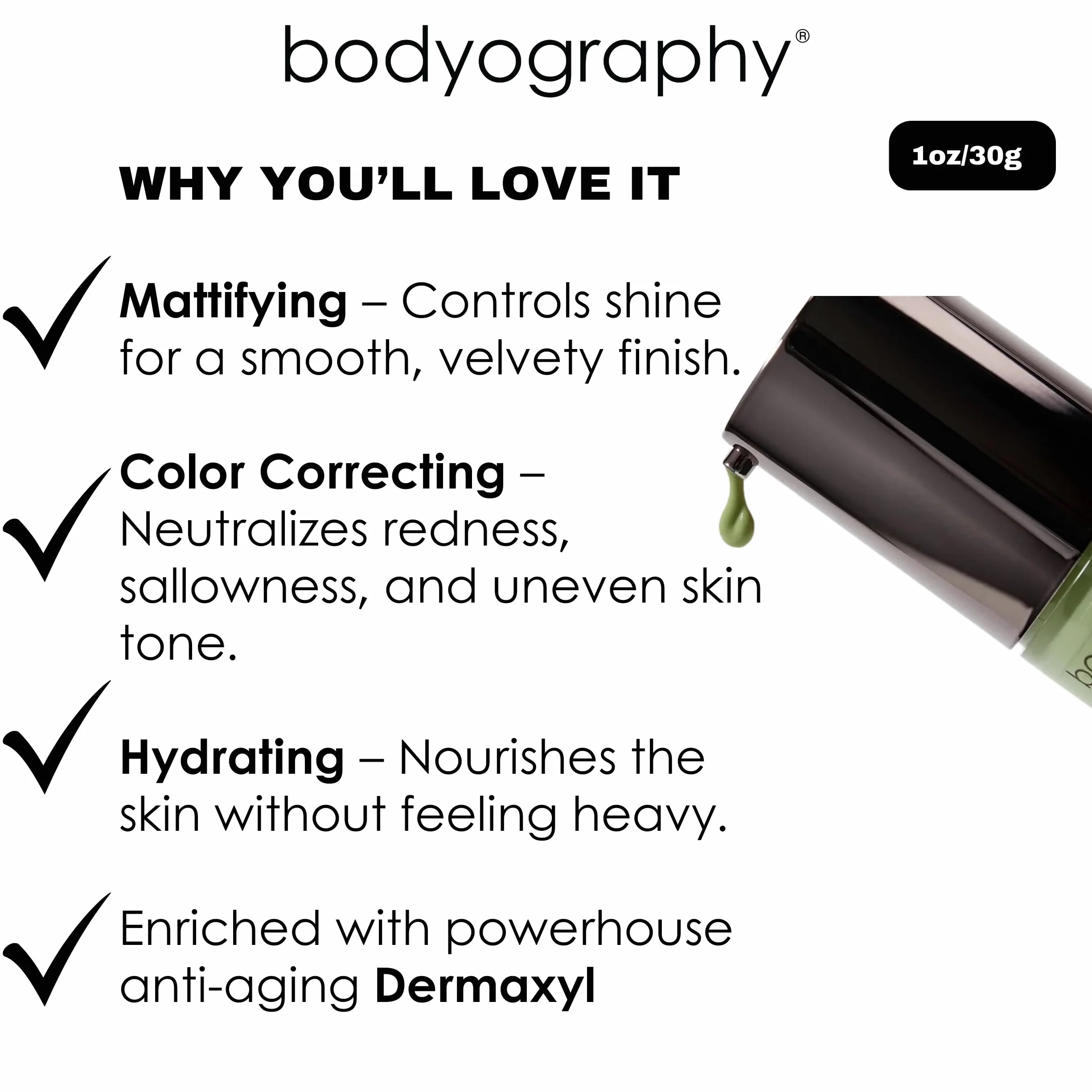 Bodyography Foundation Primer (Clear): Primer de maquillaje de salón antienvejecimiento con vitamina E, A, jojoba, aceite de semilla de uva, 1 oz