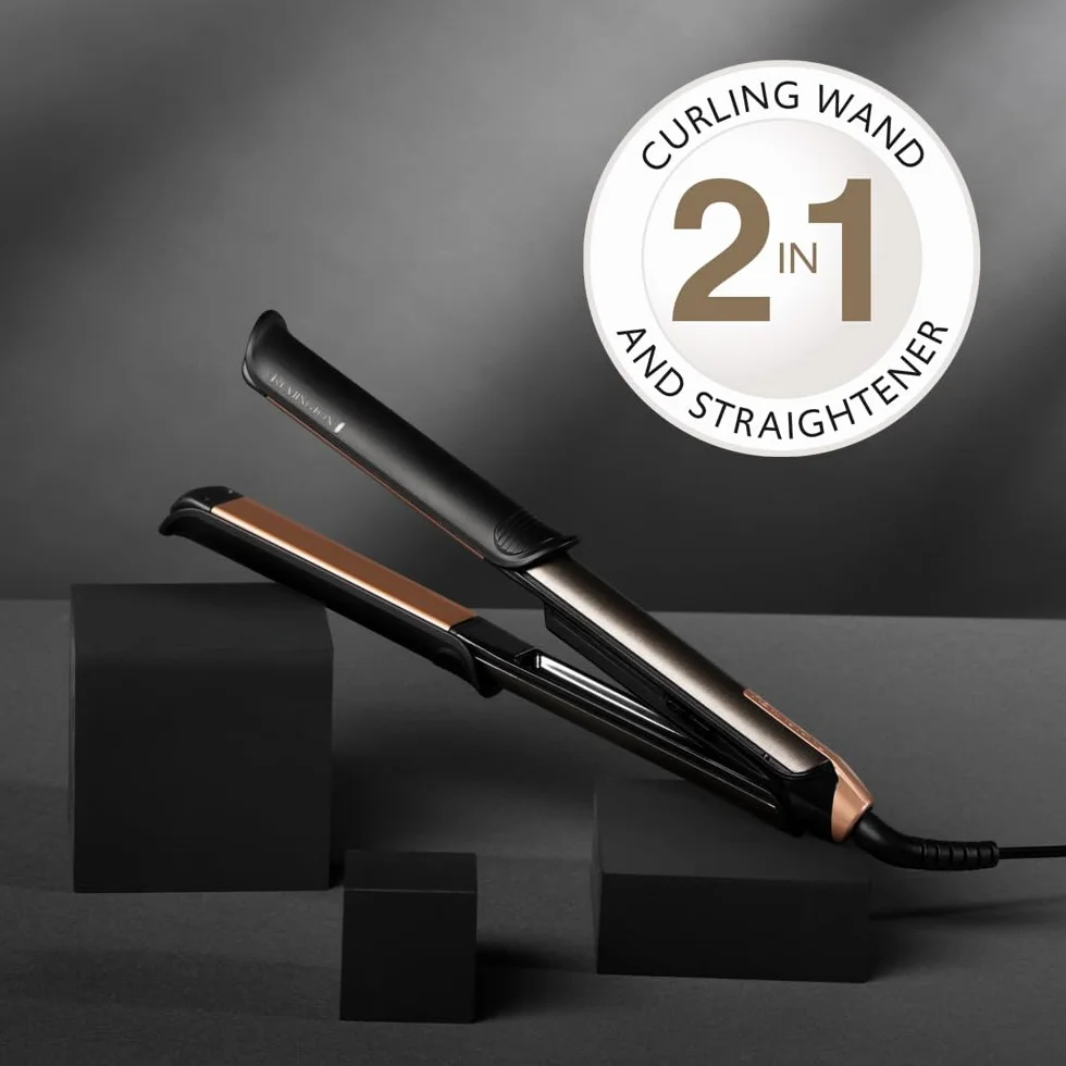 Remington Plancha de pelo y rizador Profesional ONE, 2 en 1, Cerámica y Turmalina Antiestática, placa alisadora de 110 mm, barril rizador de 32 mm, digital, hasta 230ºC, S6077