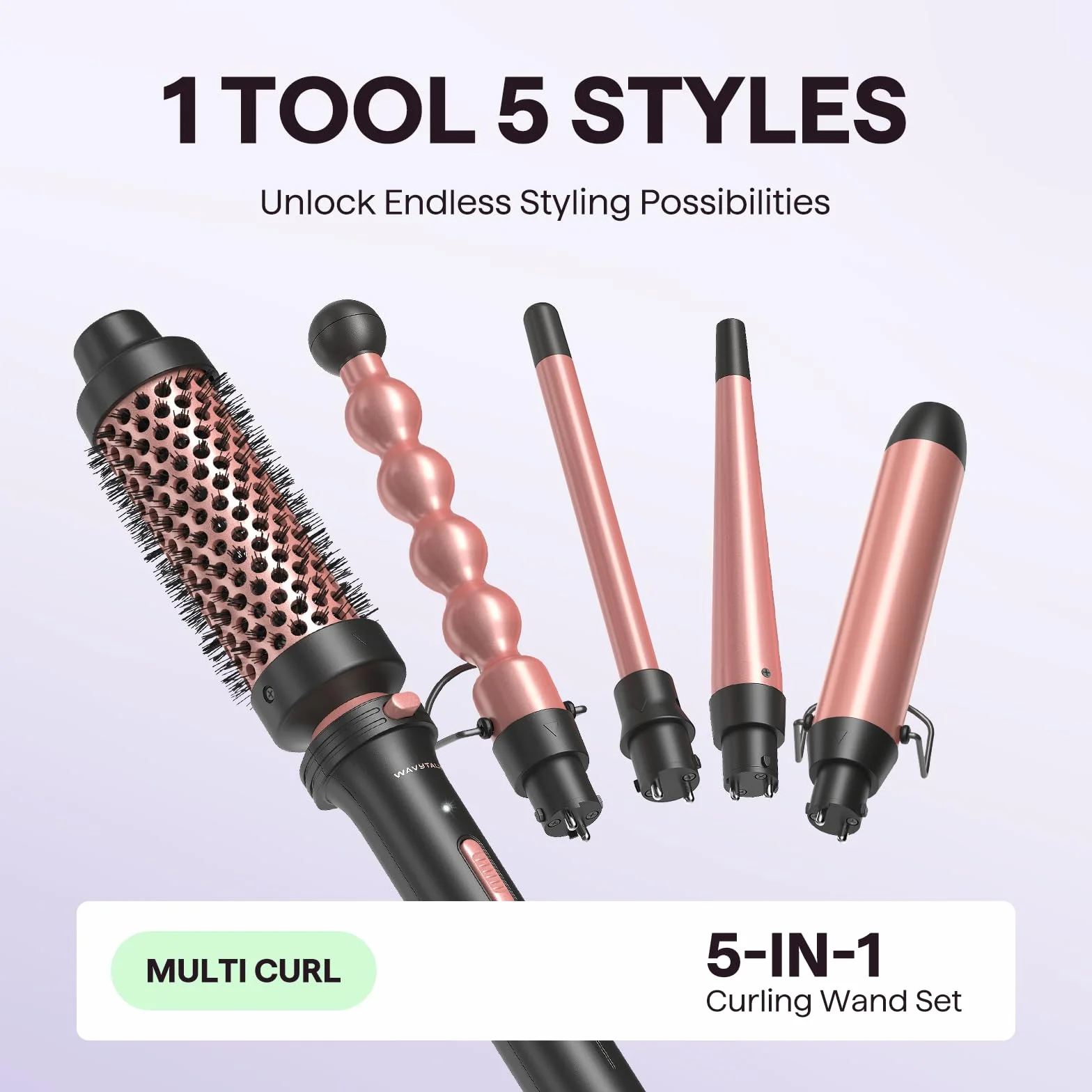 Wavytalk Rizador de Pelo, Rizador de Pelo 5 en 1 rizadoras con cepillo rizador y 4 tenacillas rizadores cerámicas intercambiables (13-32 mm), guante resistente al calor y 2 pinzas para el cabello