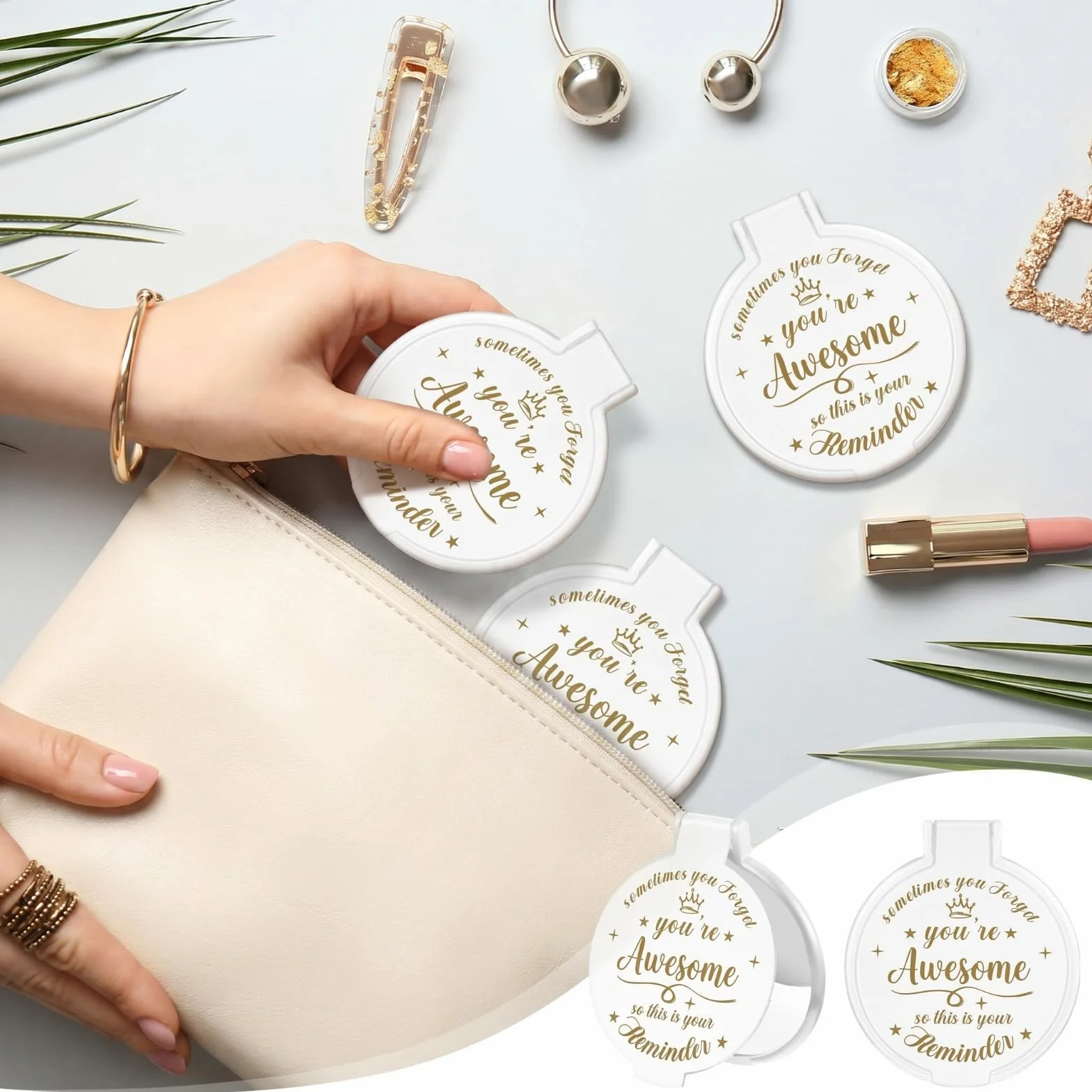 Espejo Compacto Redondo de Cristal para Maquillaje 2.76 Pulgadas, Mini Espejo de Bolsillo Regalo para Mujeres