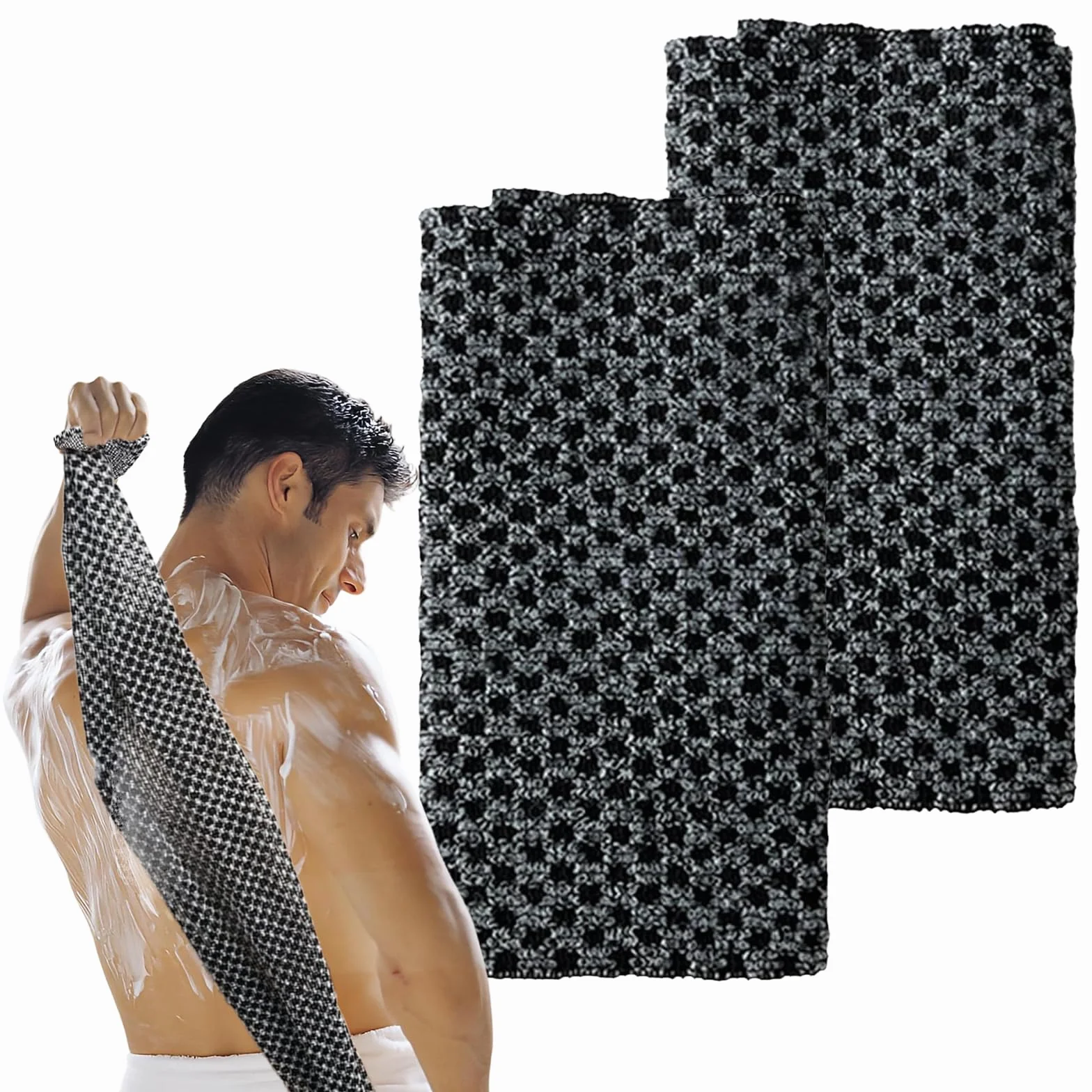 Toalla Exfoliante Larga Japonés para Espalda, Exfoliación Corporal, Juego de 2 Piezas