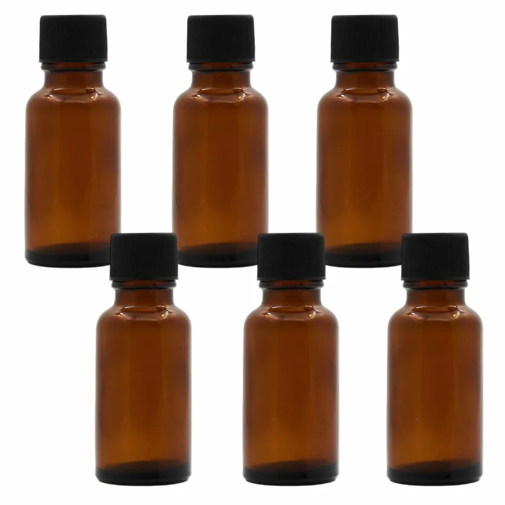 Frascos de vidrio ámbar vacíos 20 ml para aceites esenciales con reductor y tapas negras
