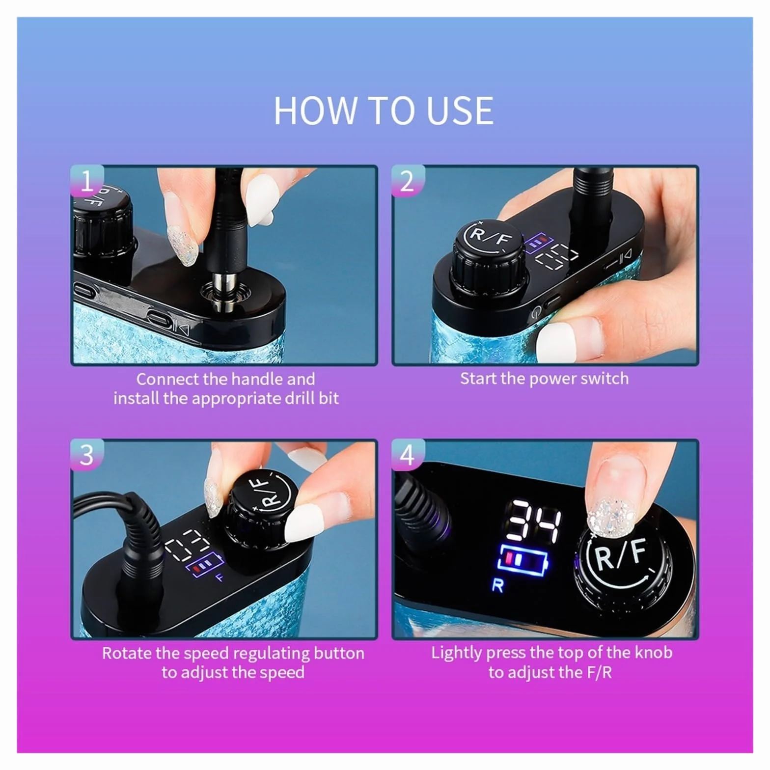 Torno de Uñas Eléctrico, Taladro de uñas inalámbrico, cortador de fresado de taladro de uñas de 35000 RPM, pulidor de uñas recargable, equipo de manicura de arte de uñas amoladora(Blauw)
