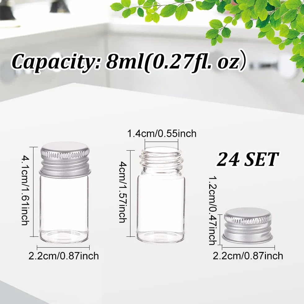 BENECREAT 24 unidades Mini Tarros de Cristal Vacíos 8 ml para Cosméticos con Tapas de Aluminio