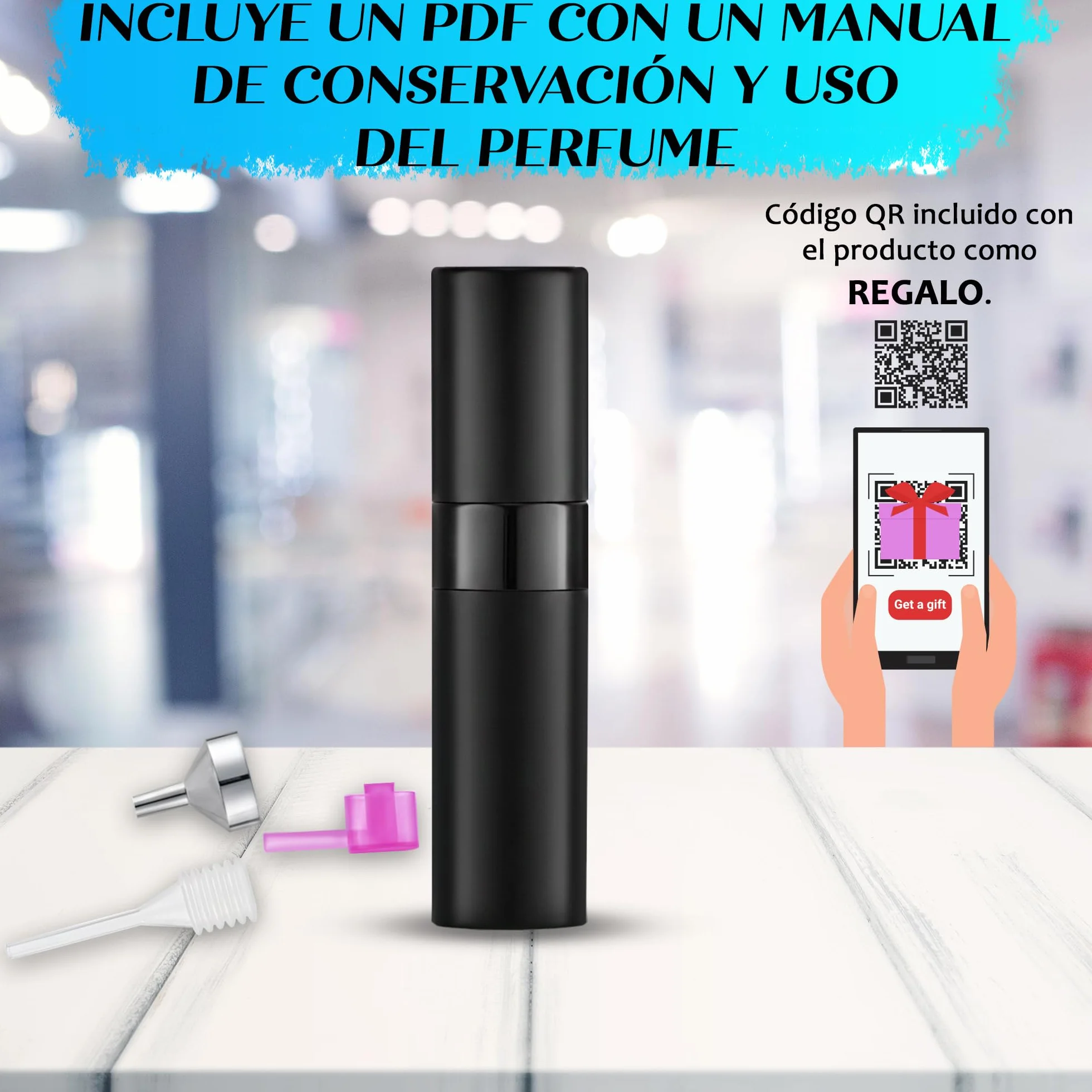 Atomizador Perfume Recargable 8ml con Accesorios de Rellenado para Viaje