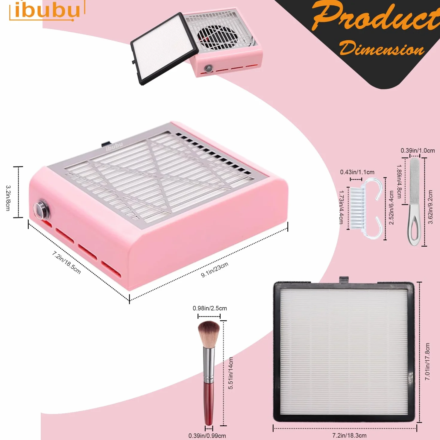 ibubu Máquina colectora de polvo de uñas, aspiradora eléctrica de succión fuerte para uñas, extractor de polvo de salón de uñas, extractor de polvo de uñas acrílicas, ventilador de aspiradora con