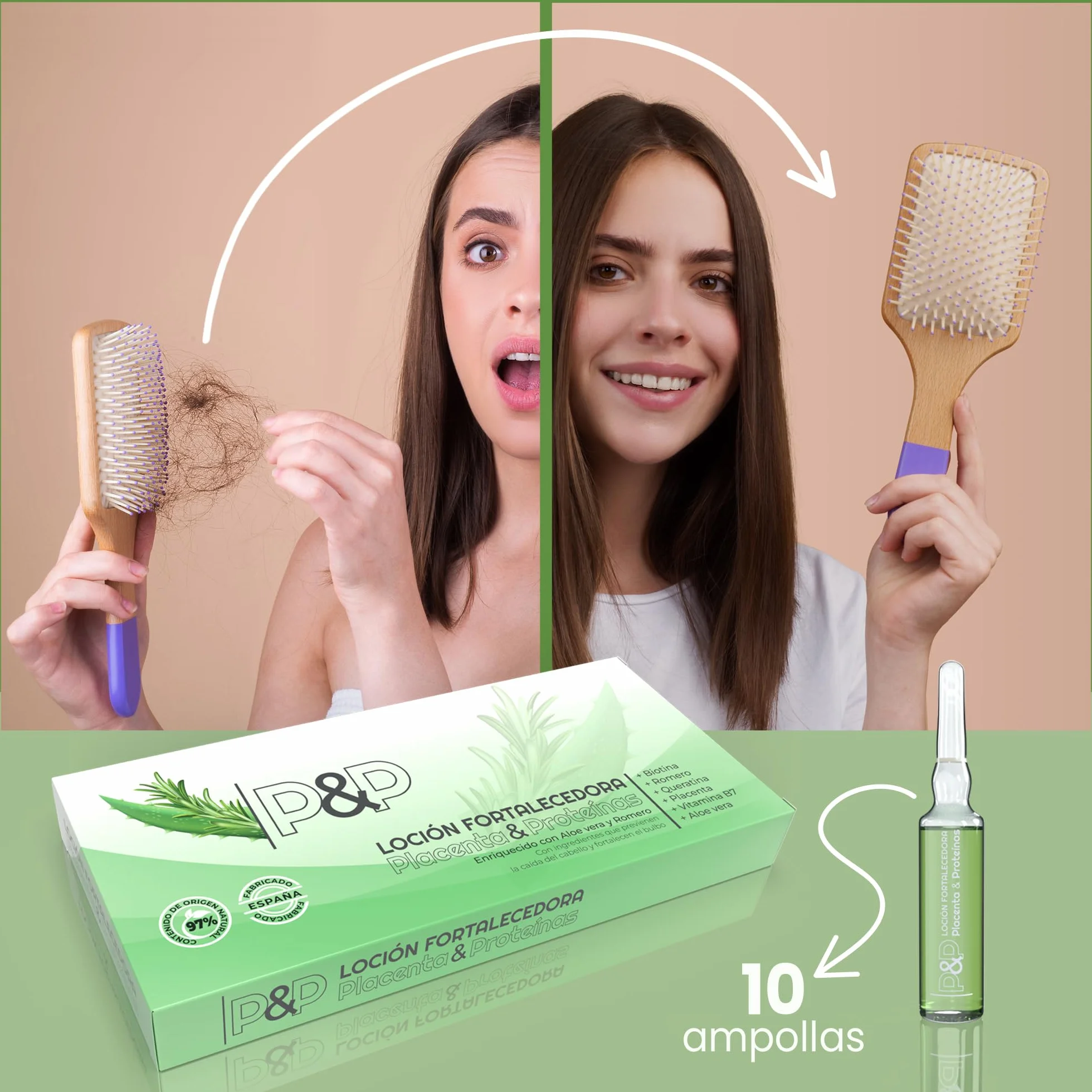 Ampollas Anticaida para el Cabello con Placenta, Romero y Aloe Vera - Tratamiento Fortalecedor - 10x10 ml