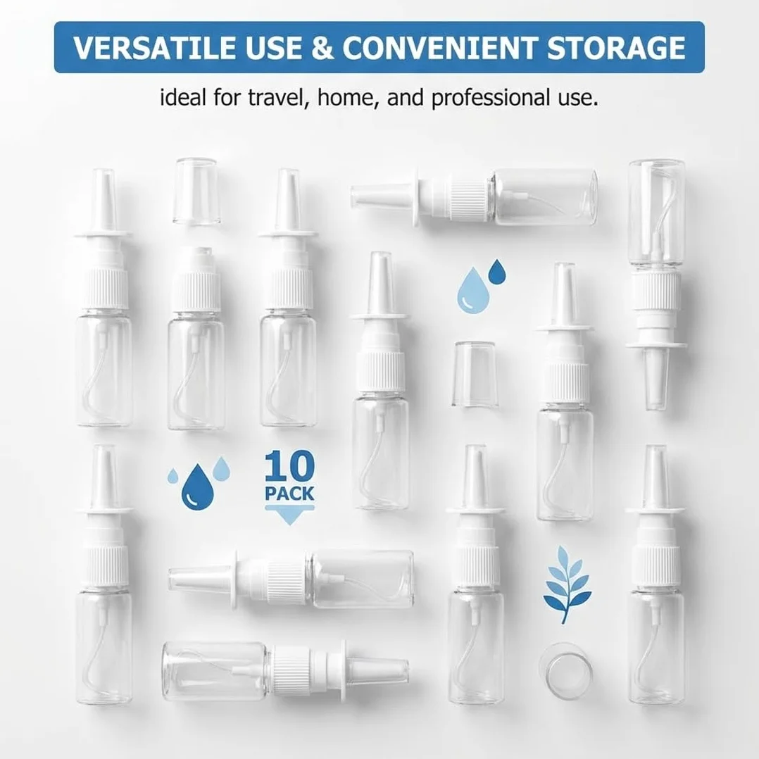 Botellas de Aerosol Nasal 10ml Plástico Atomizador Rellenable Fina Pulverización Agua Perfume Aceites Esenciales