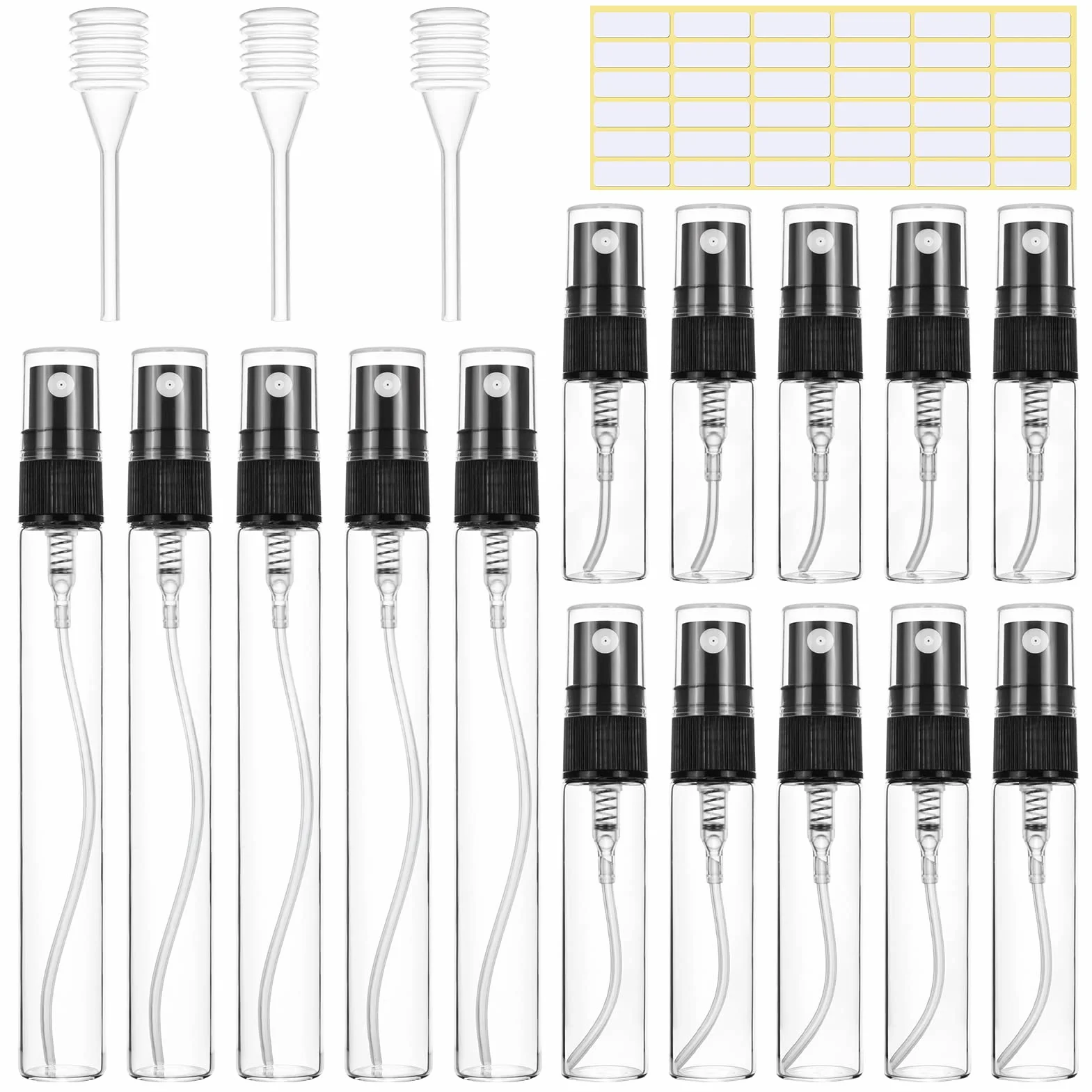 MELLIEX 15 Piezas Atomizador Vidrio Mini Pulverizador Perfume Recargable 3ml 5ml 10ml Negro