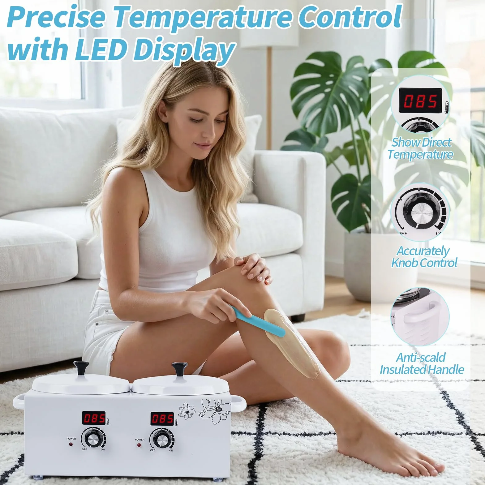Máquina calentadora de cera doble cubeta, iklestar kit profesional digital calentador de cera depilatoria, calentador eléctrico para cera dura con palitos y cuencos de silicona para spa en casa