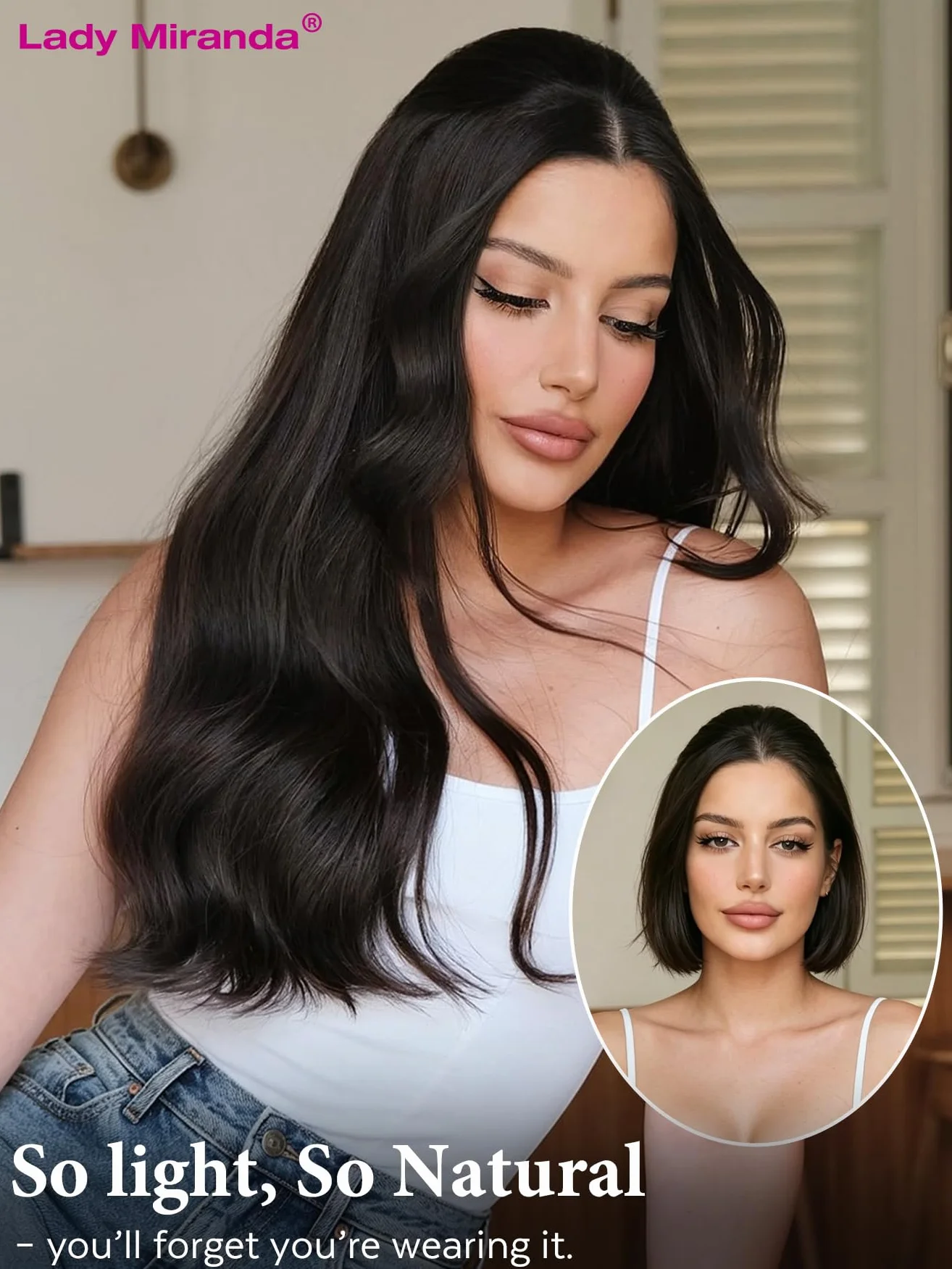 Lady Miranda Lady Miranda - Extensiones de cabello humano de doble cara de poliuretano invisible de 18 pulgadas, 100 g, negro natural, micro anillo, extensiones de pelo de poliuretano de doble ala